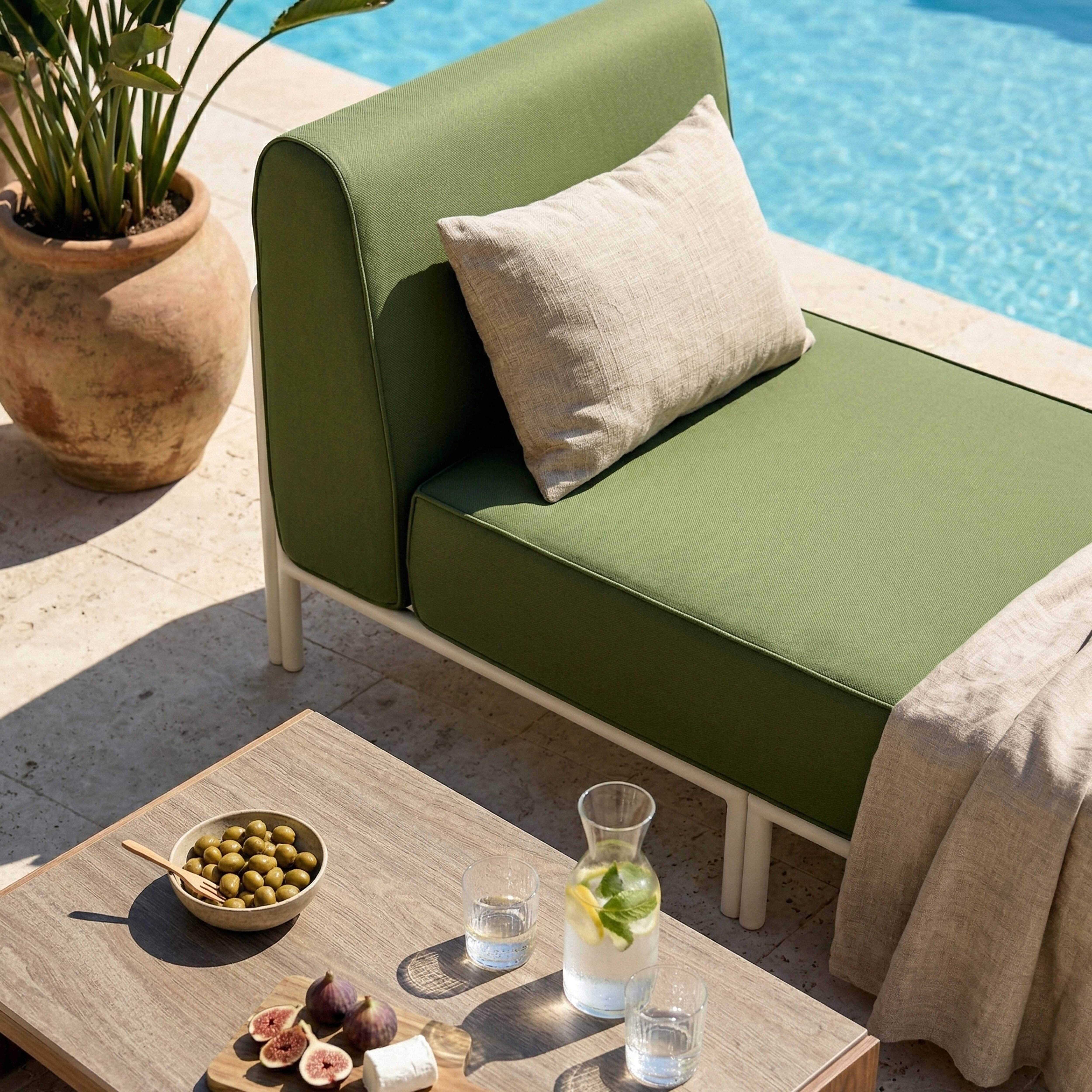 Oviala - Méridienne pour salon de jardin modulable en tissu vert kaki Patio - Oviala - Image 4