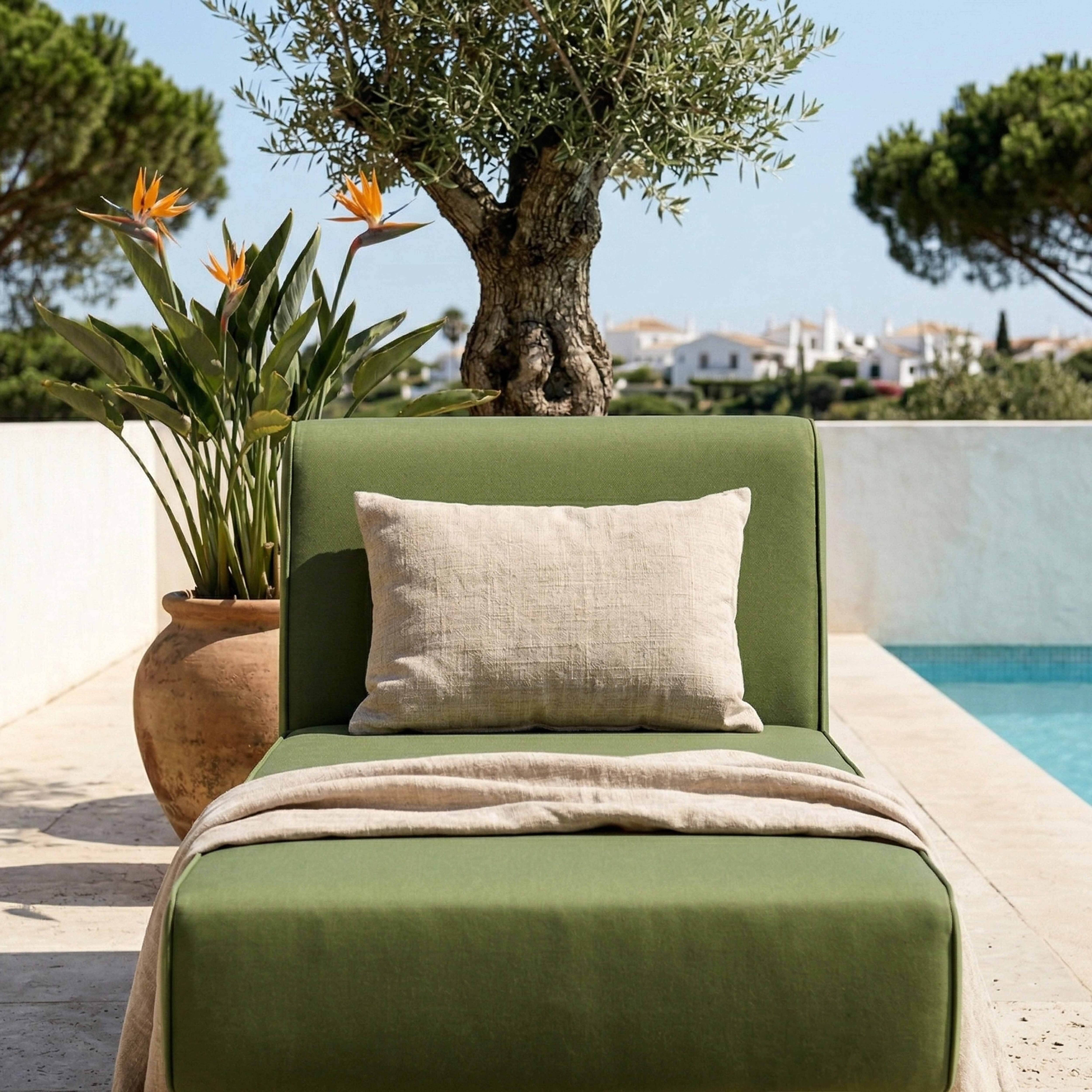 Oviala - Méridienne pour salon de jardin modulable en tissu vert kaki Patio - Oviala - Image 5