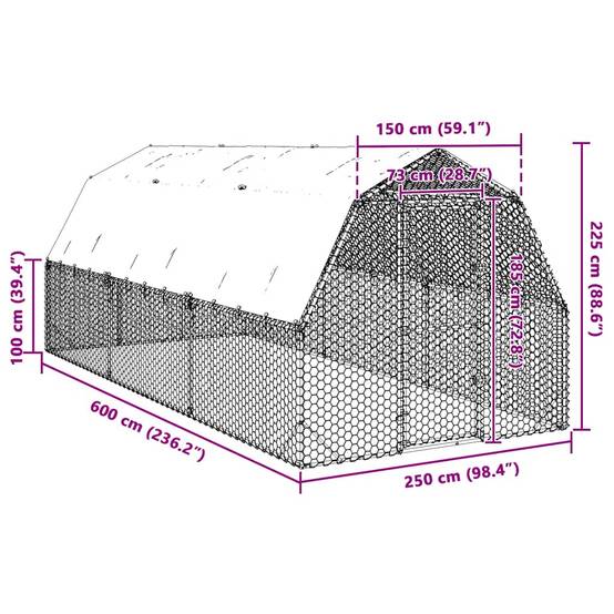 Poulailler acier argent 2,5 x 6 x 2,25 m - Prolenta premium p3285.4 - Image 8