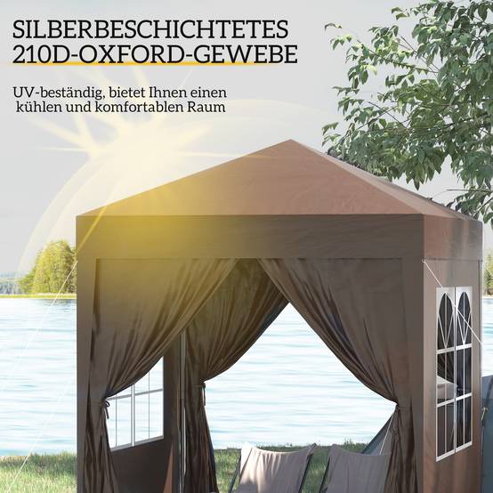 Kiosque 2x2m marron acier et Oxford anti-UV, 4 murs latéraux avec fenêtres, livré avec sac de transport - Image 5