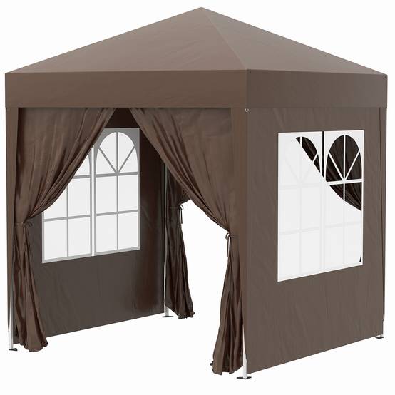 Kiosque 2x2m marron acier et Oxford anti-UV, 4 murs latéraux avec fenêtres, livré avec sac de transport - Image 1