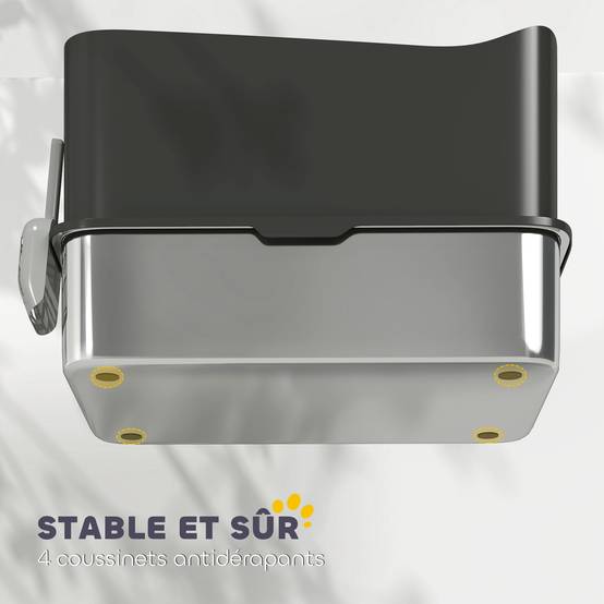 Bac à litière pour chat en acier inoxydable 85L grande capacité maison de toilette semi-fermée, 60 x 40 x 38 cm noir - Image 9