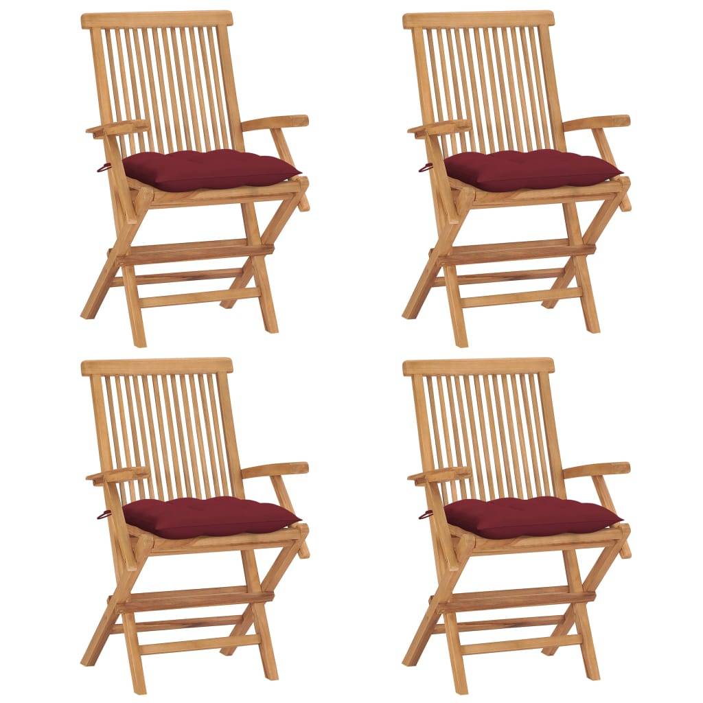 Maison Chic - Lot de 4 Chaises de jardin avec coussins - Chaises d'extérieur - Fauteuils de jardin rouge bordeaux Teck-JU12635 - Image 2