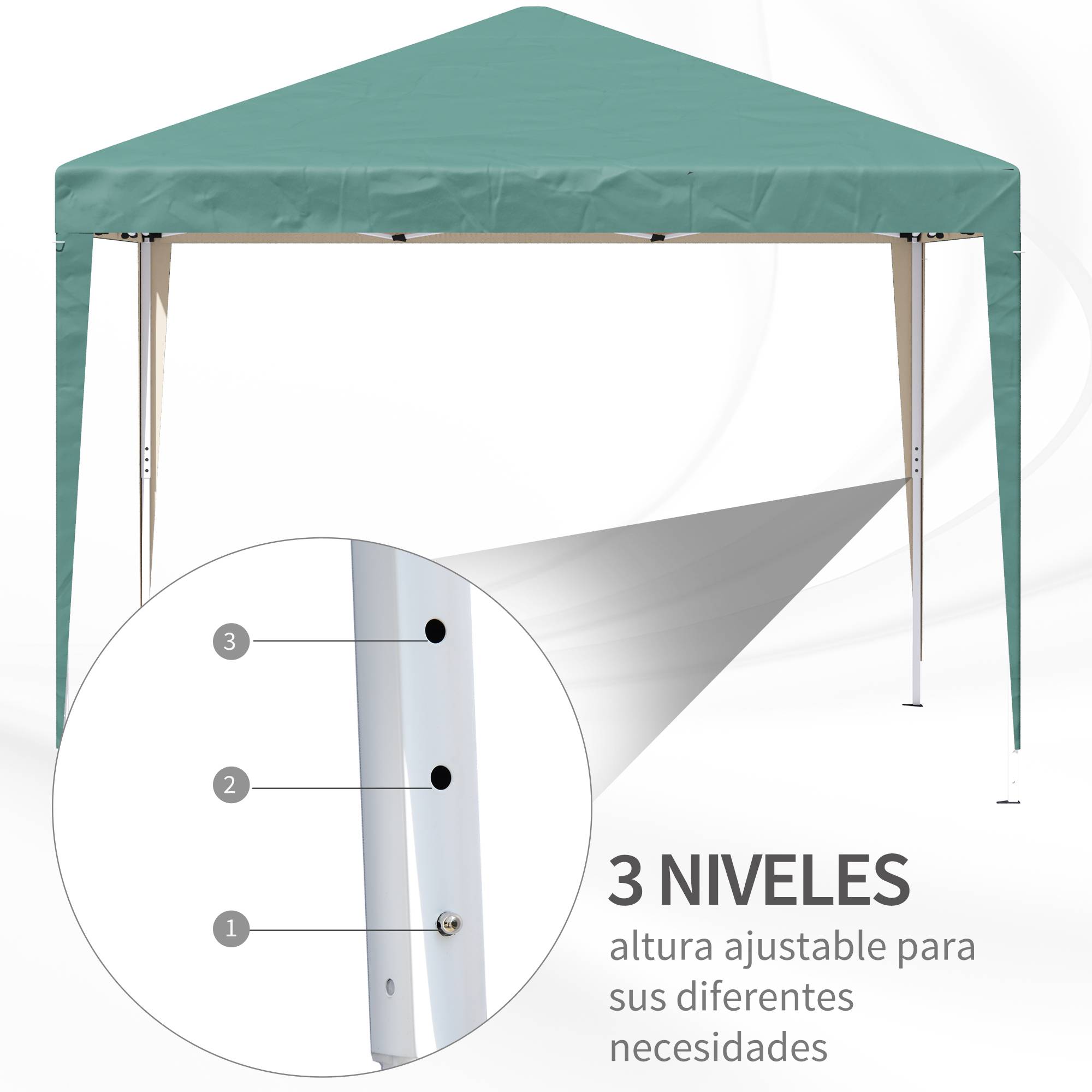 Tente pliante 3x3m avec sac de transport, hauteur réglable, résistante aux UV et imperméable, idéale pour terrasse, patio, plage, verte - Image 8