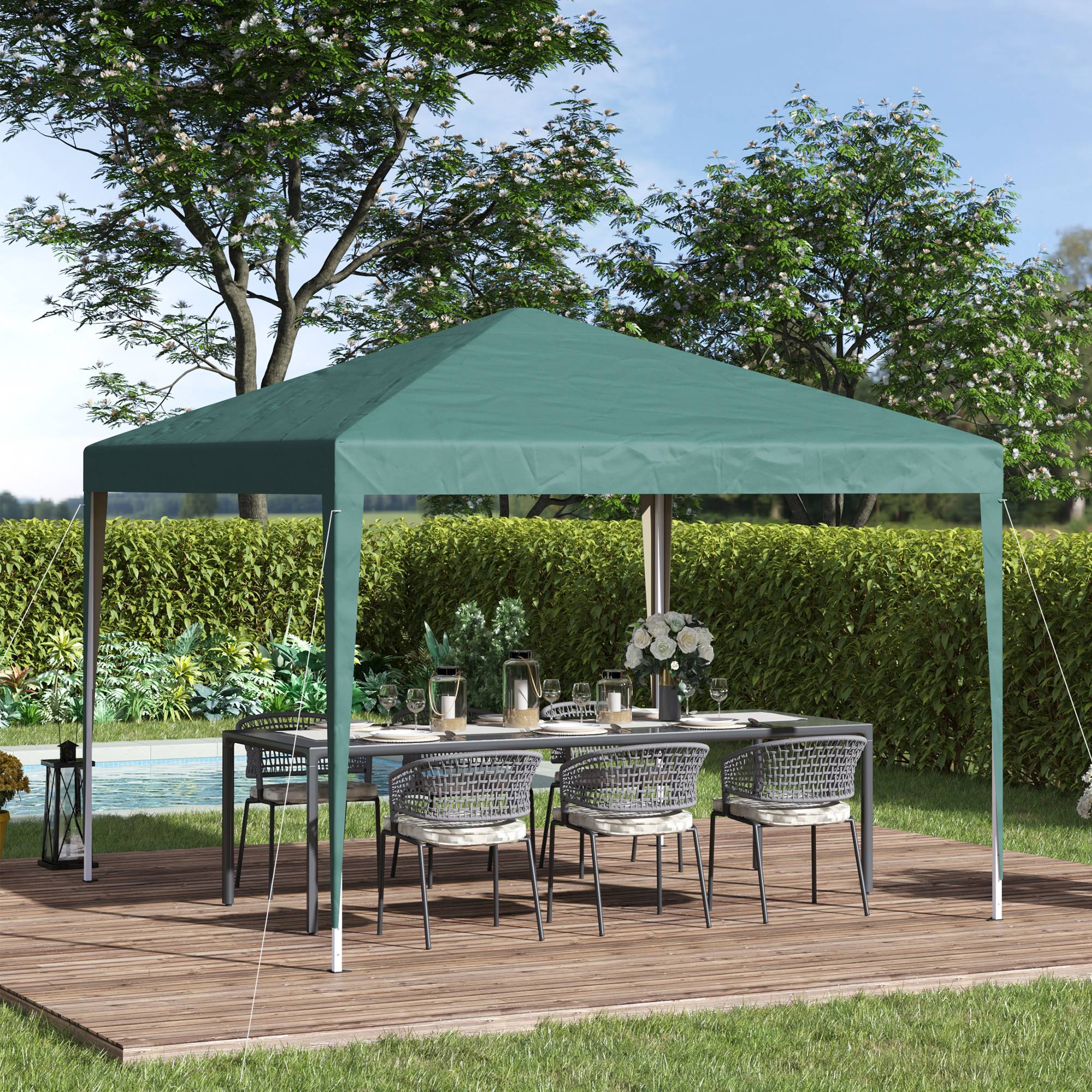 Tente pliante 3x3m avec sac de transport, hauteur réglable, résistante aux UV et imperméable, idéale pour terrasse, patio, plage, verte - Image 3