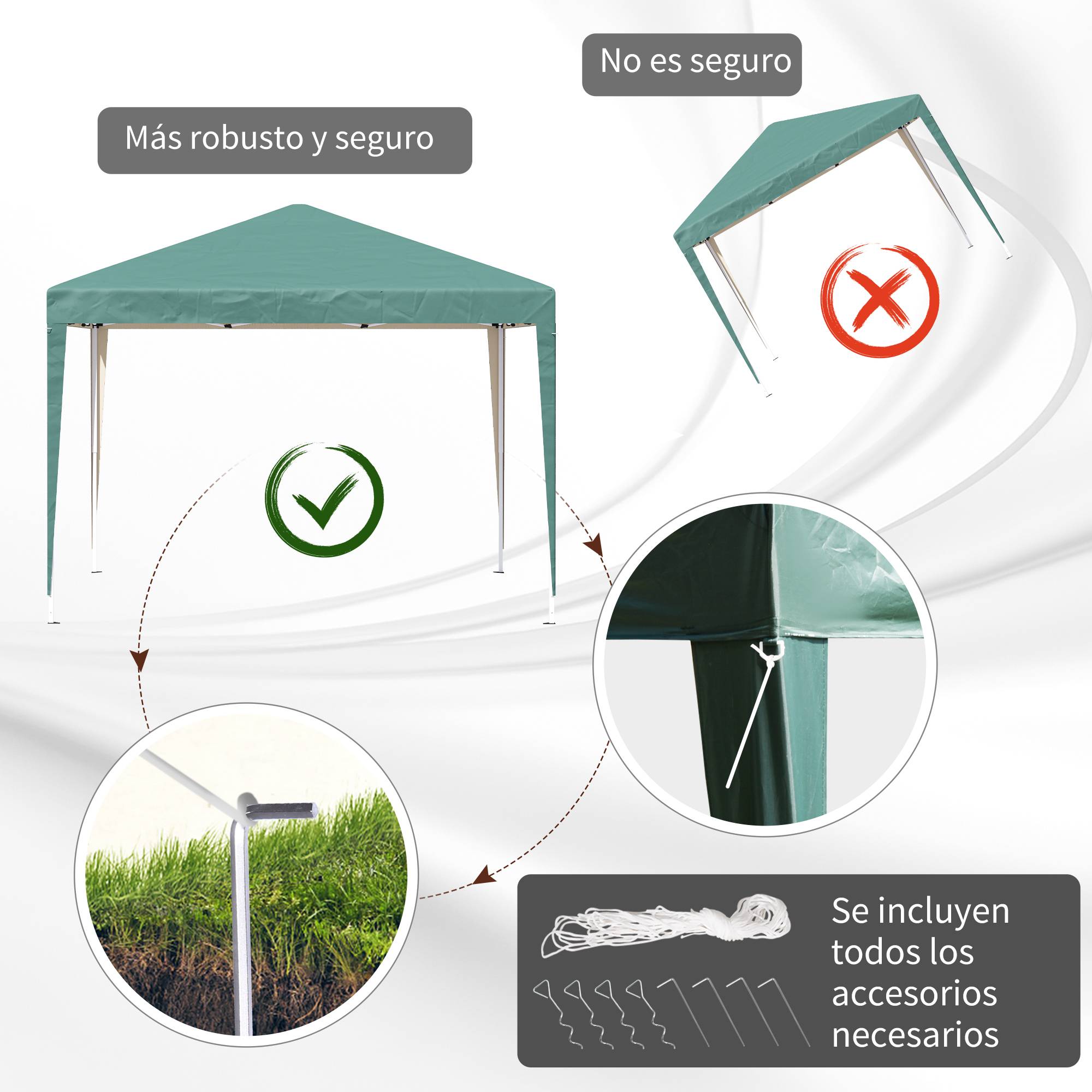 Tente pliante 3x3m avec sac de transport, hauteur réglable, résistante aux UV et imperméable, idéale pour terrasse, patio, plage, verte - Image 9