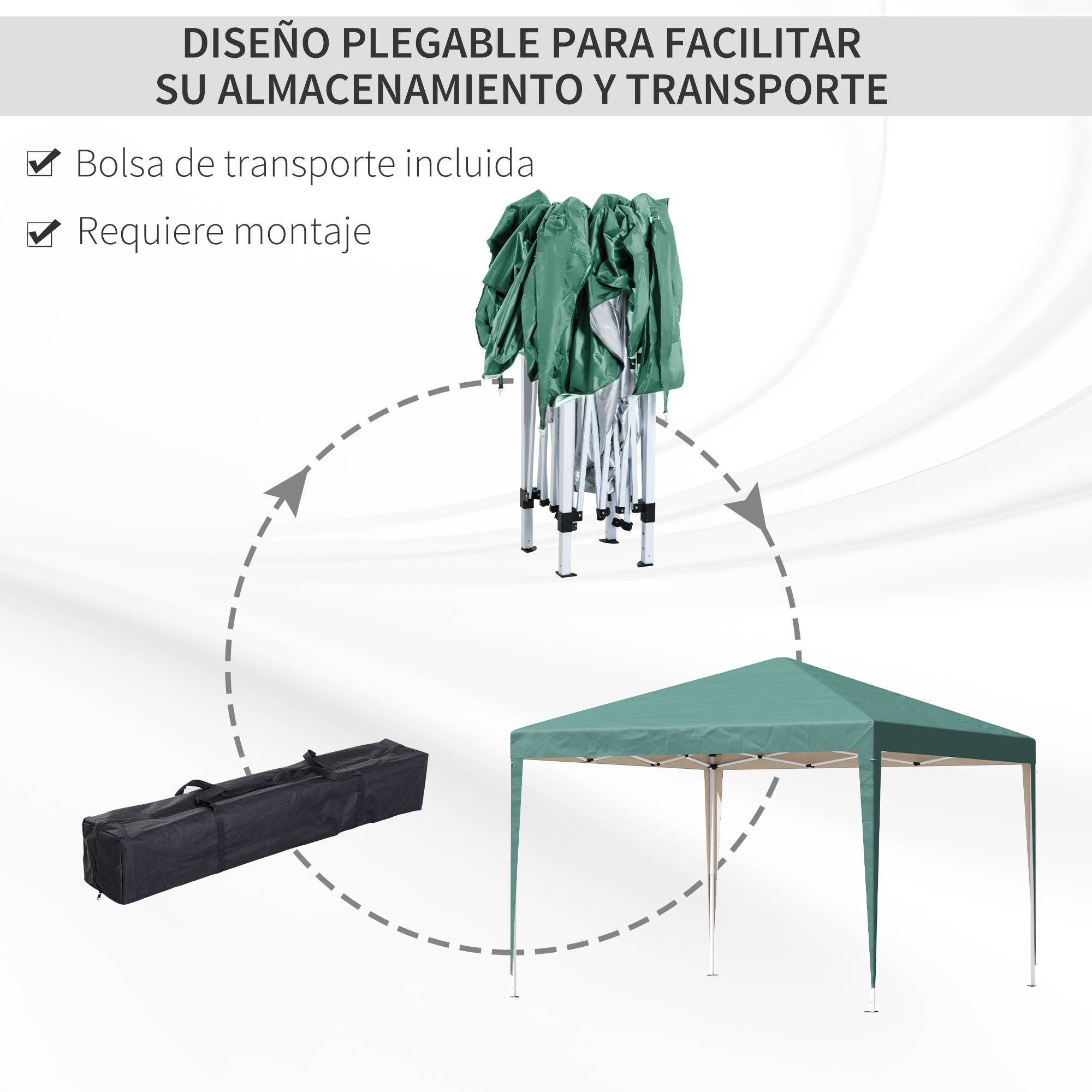 Tente pliante 3x3m avec sac de transport, hauteur réglable, résistante aux UV et imperméable, idéale pour terrasse, patio, plage, verte - Image 7