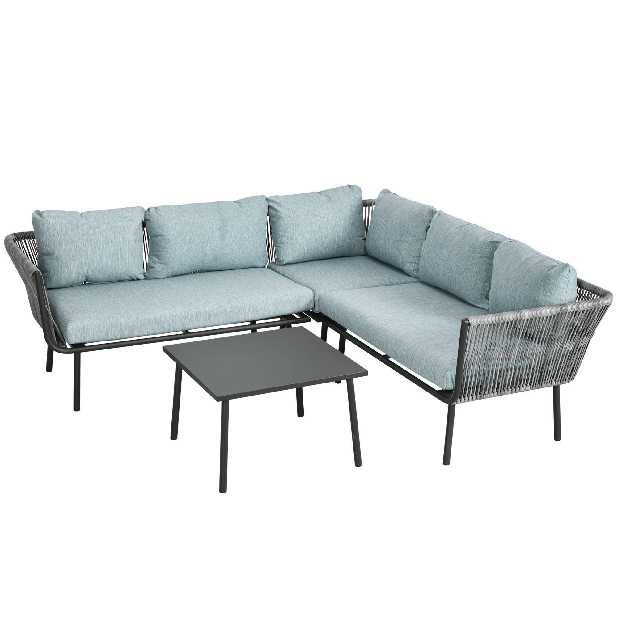 Outsunny - Salon de jardin d'angle 5 places 4 pièces coussins inclus alu. résine tressée gris - Outsunny - Image 1