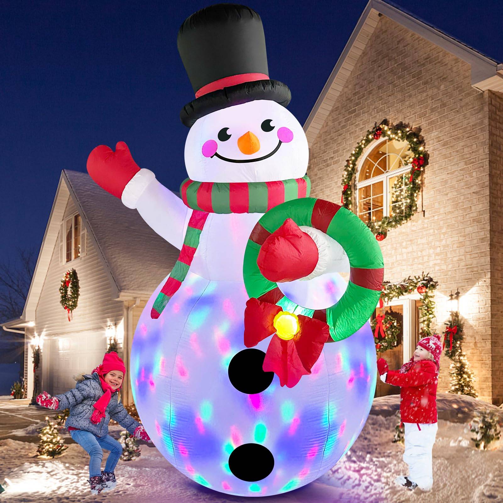 Guirlande lumineuse gonflable de Noël de 1,8 m, bonhomme de neige gonflable coloré, décoration de pelouse extérieure d'hiver à LED - Image 1