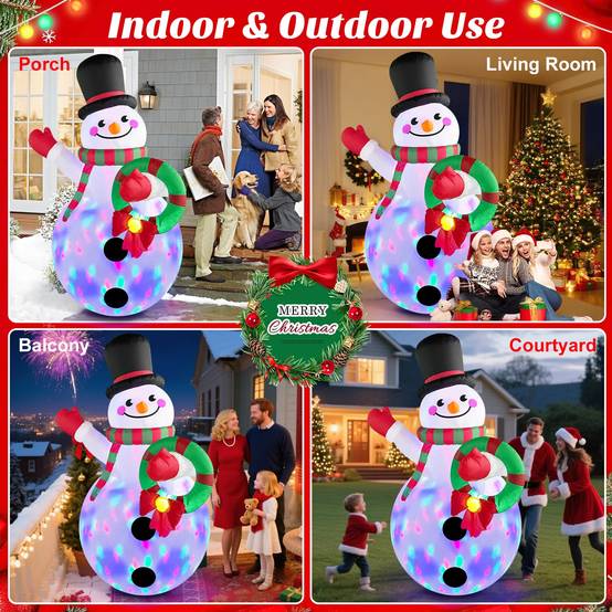 Guirlande lumineuse gonflable de Noël de 1,8 m, bonhomme de neige gonflable coloré, décoration de pelouse extérieure d'hiver à LED - Image 3