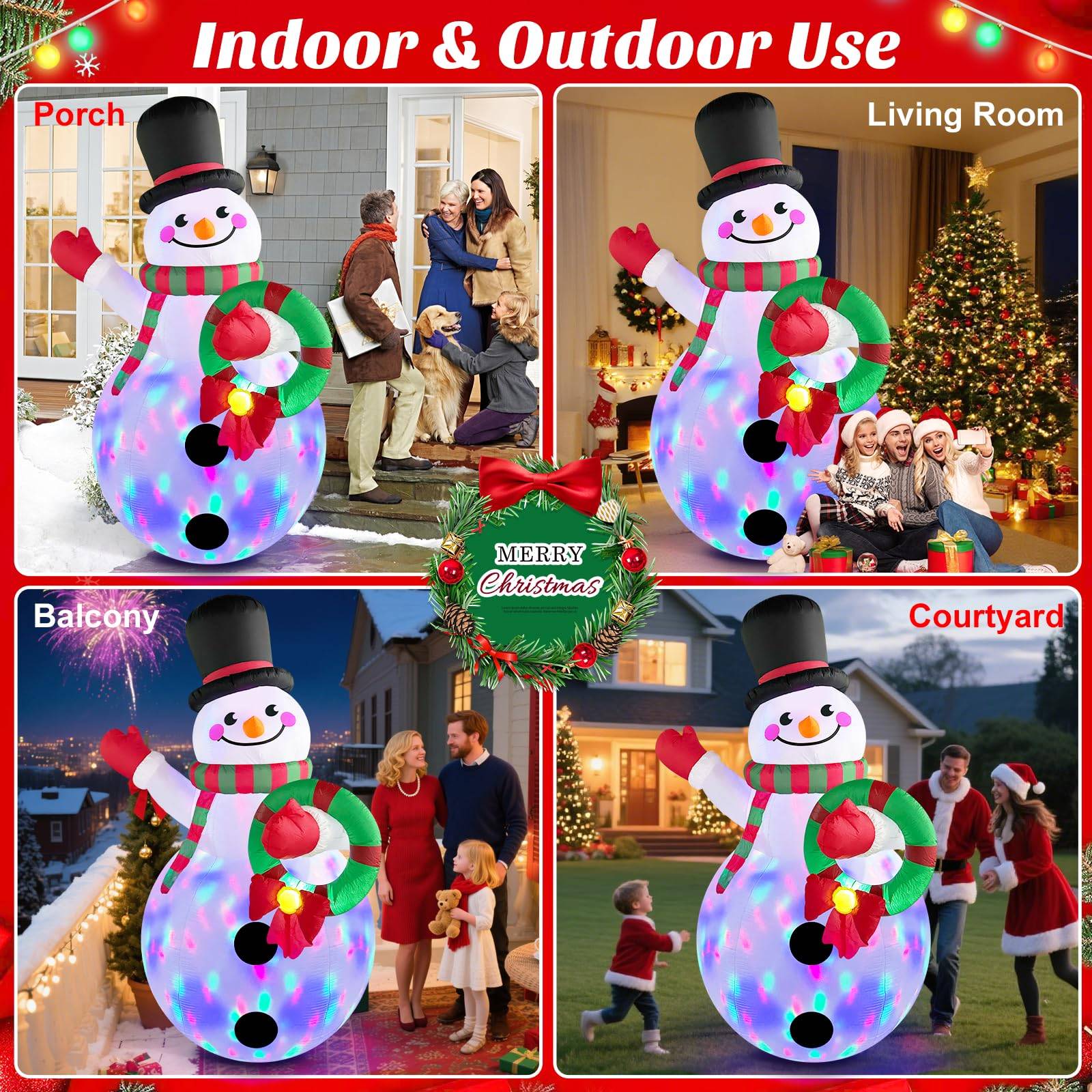 Guirlande lumineuse gonflable de Noël de 1,8 m, bonhomme de neige gonflable coloré, décoration de pelouse extérieure d'hiver à LED - Image 3