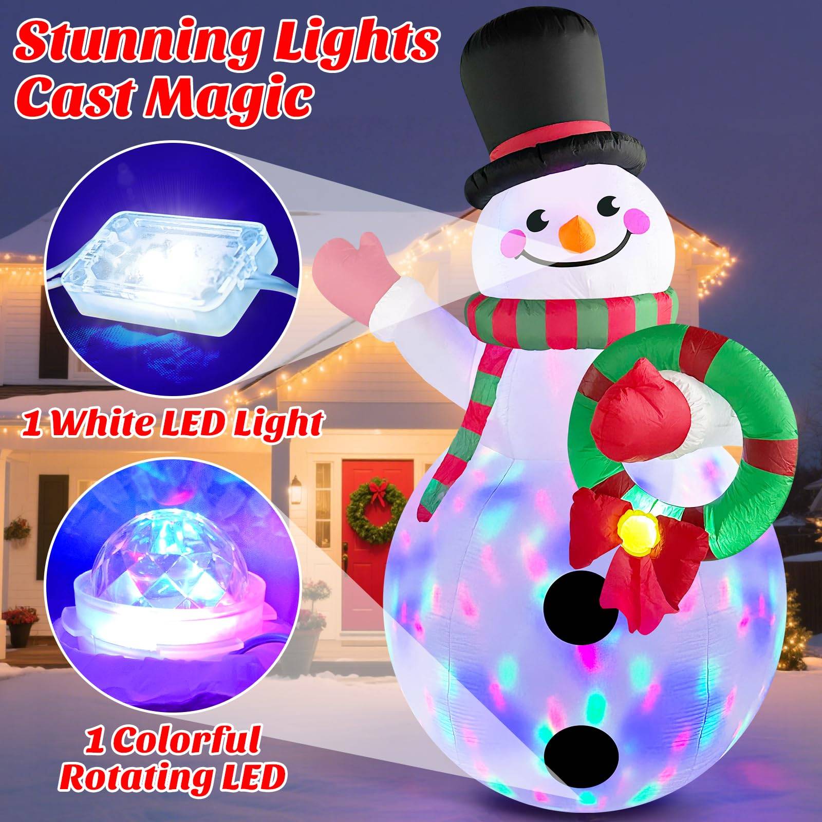 Guirlande lumineuse gonflable de Noël de 1,8 m, bonhomme de neige gonflable coloré, décoration de pelouse extérieure d'hiver à LED - Image 2