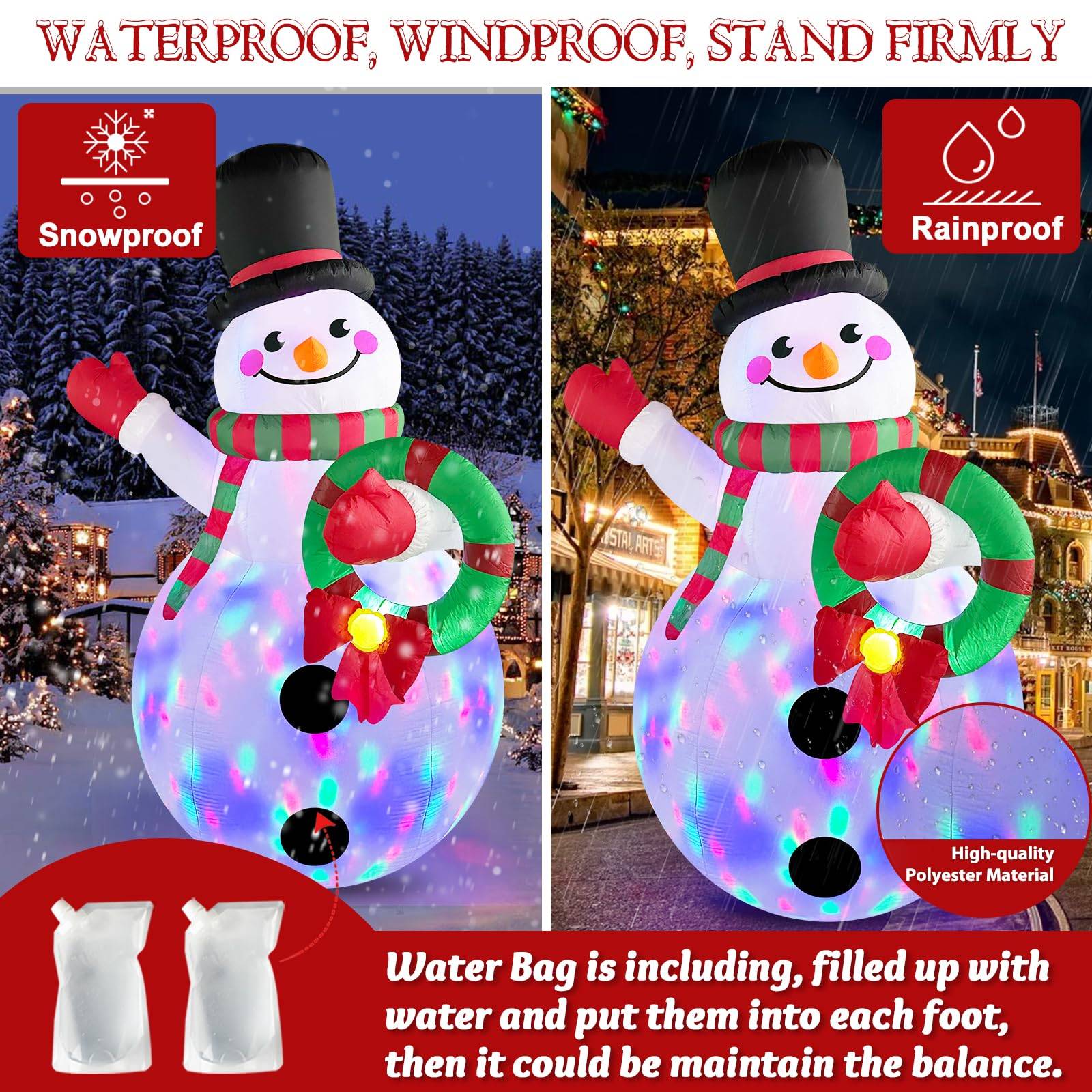 Guirlande lumineuse gonflable de Noël de 1,8 m, bonhomme de neige gonflable coloré, décoration de pelouse extérieure d'hiver à LED - Image 4