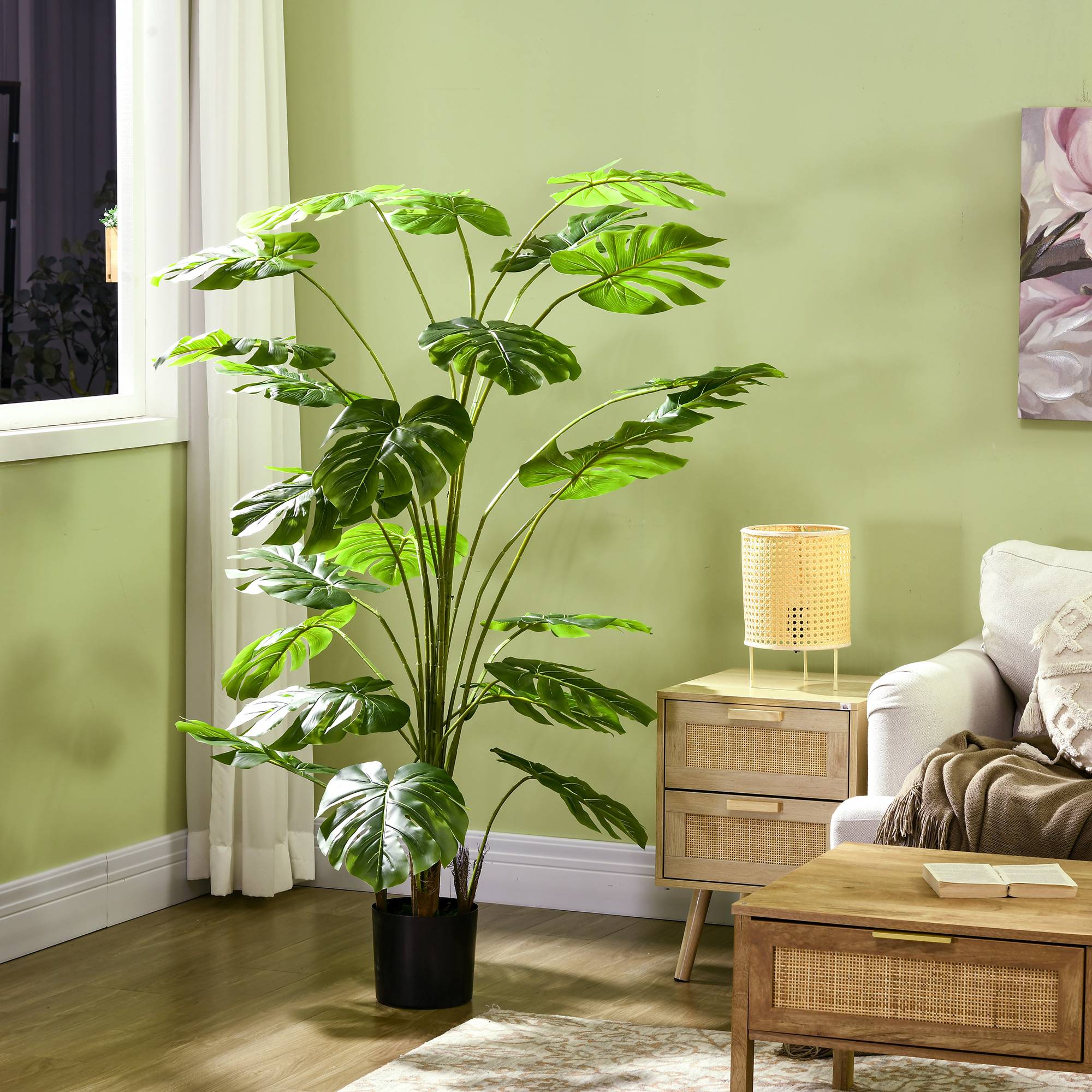 Sans Marque - Plante artificielle 180 cm, avec cache-pot, mousse artificielle, pour salon, look réaliste, vert - Image 9