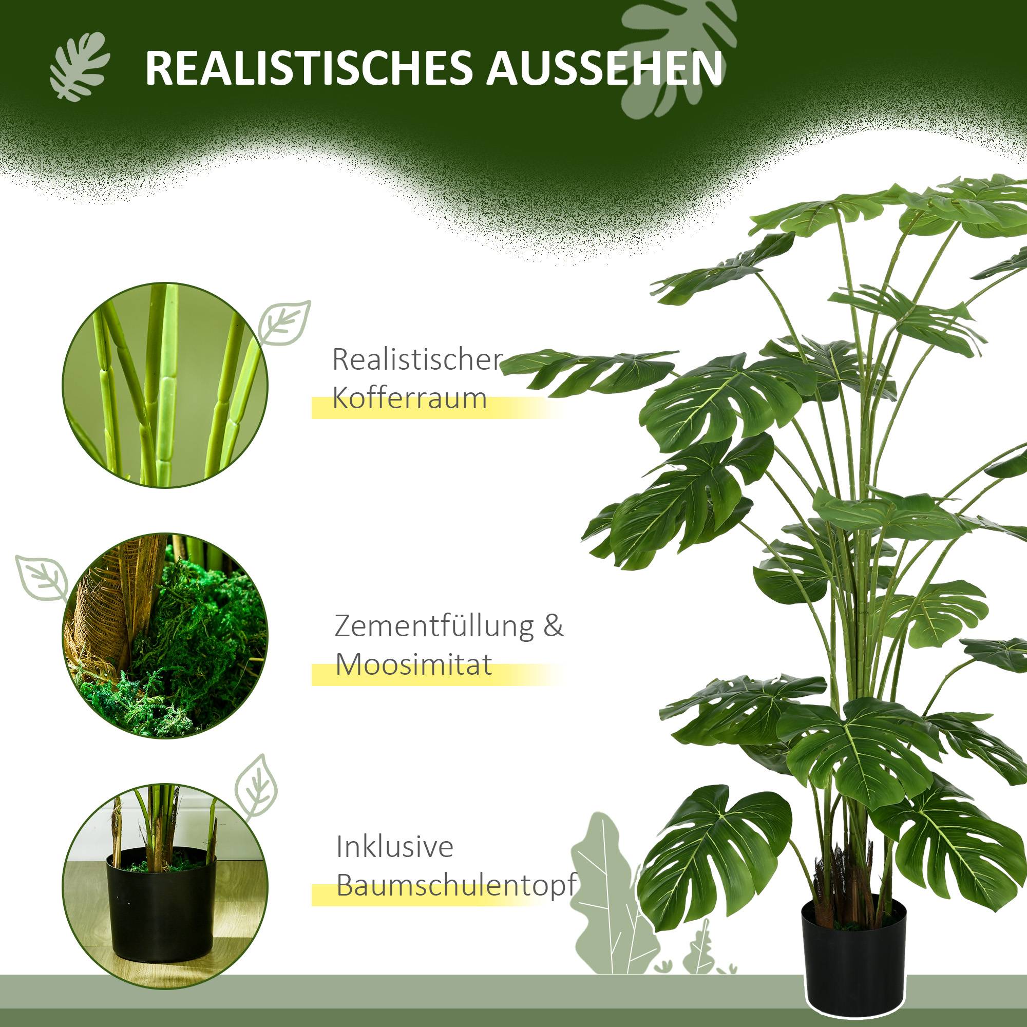 Sans Marque - Plante artificielle 180 cm, avec cache-pot, mousse artificielle, pour salon, look réaliste, vert - Image 7