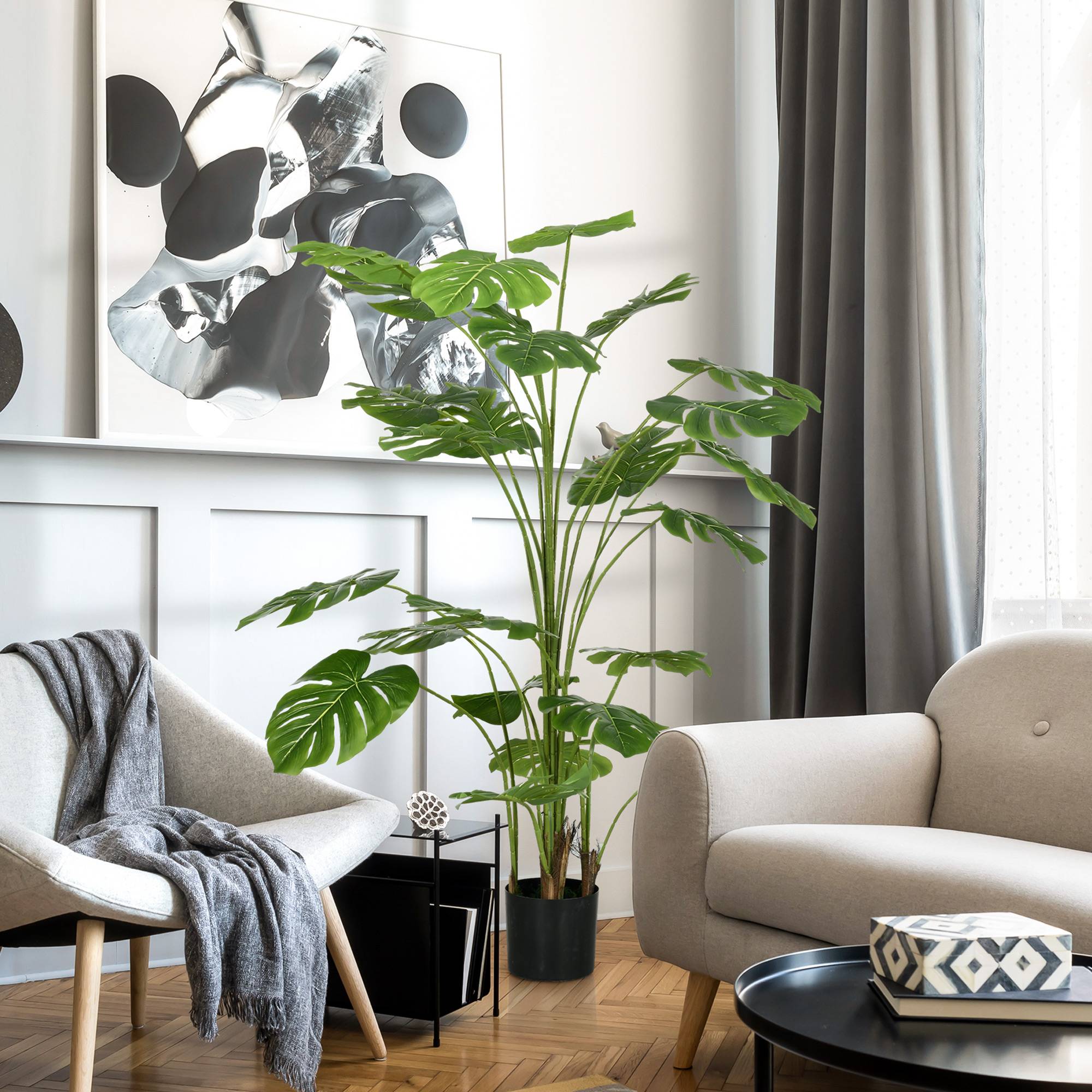 Sans Marque - Plante artificielle 180 cm, avec cache-pot, mousse artificielle, pour salon, look réaliste, vert - Image 3