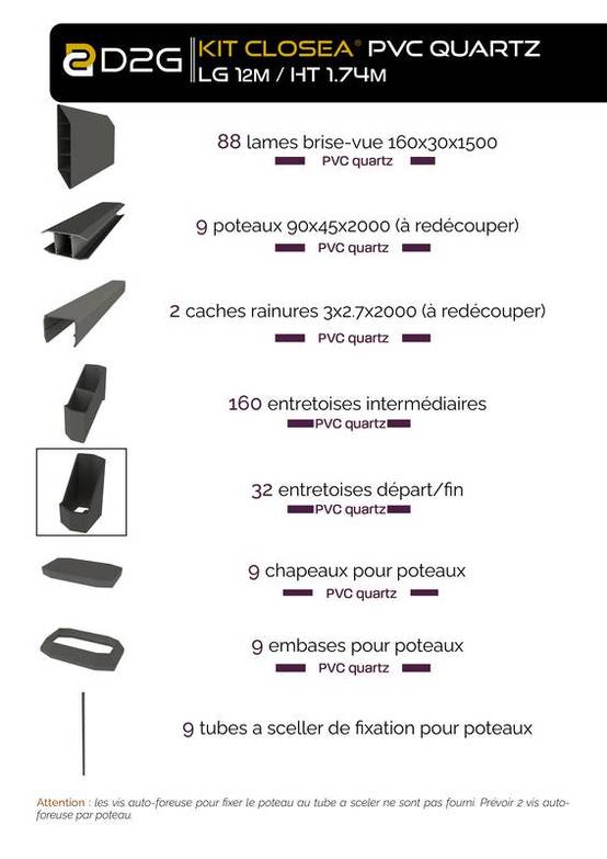 Closea - Kit cloture - Lame 16cm - PVC Quartz - LG: 12m x H: 1m74 Closea - Image 4