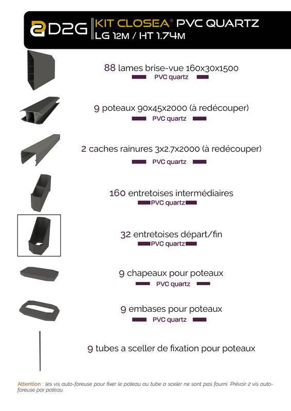 Closea - Kit cloture - Lame 16cm   - PVC Quartz - LG: 12m x H: 1m74 Closea - Image 4