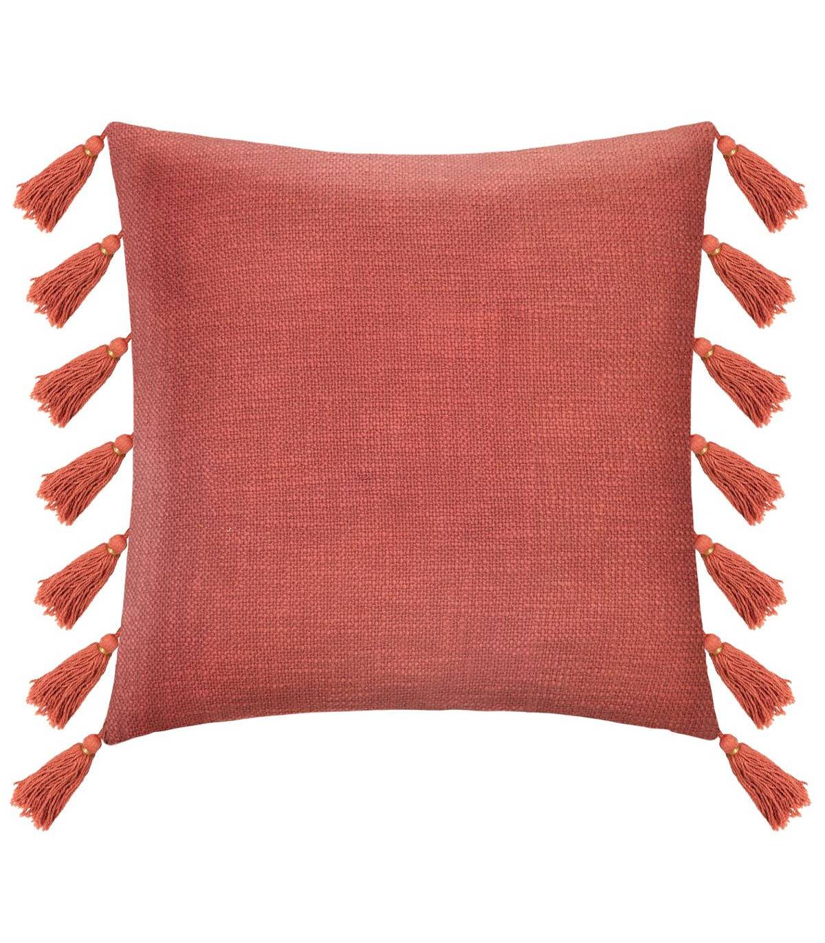 Coussin déhoussable Rose terracotta avec Pompons 50 x 50 cm - Image 1