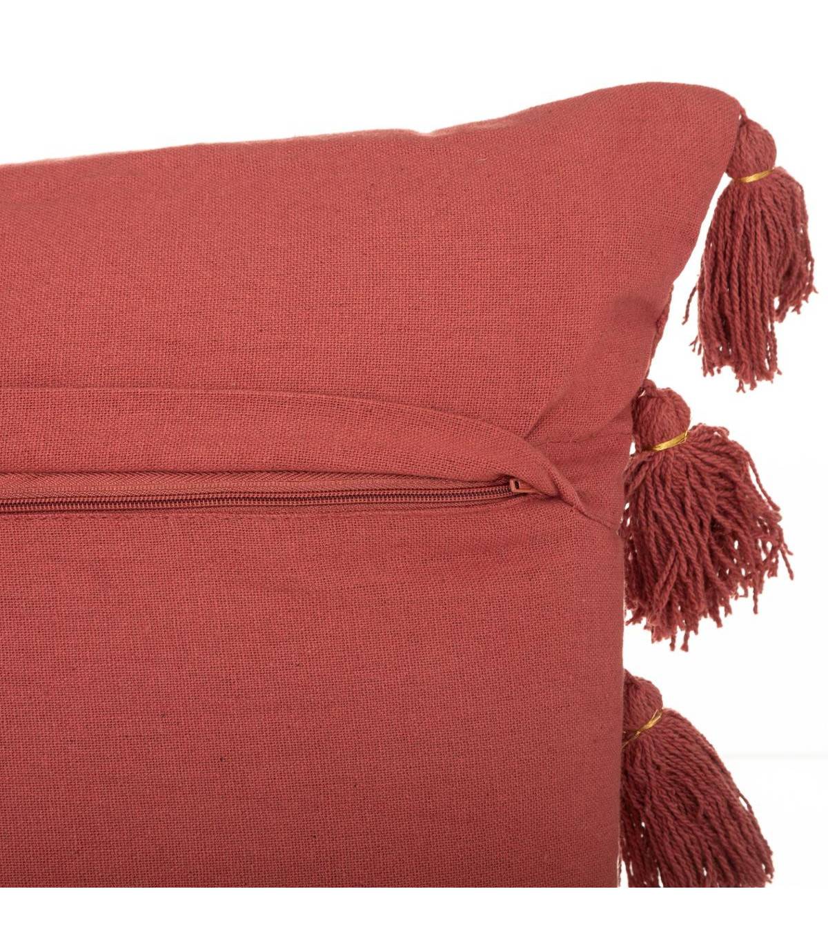Coussin déhoussable Rose terracotta avec Pompons 50 x 50 cm - Image 3