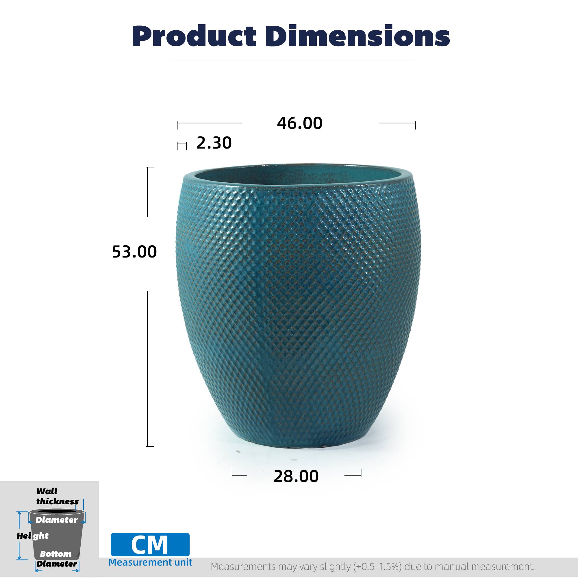 ComfortXL - Grand pot de fleurs céramique Ø46 x H53 cm bleu turquoise jardin terrasse drainage - ComfortXL Outdoor Living - Image 3