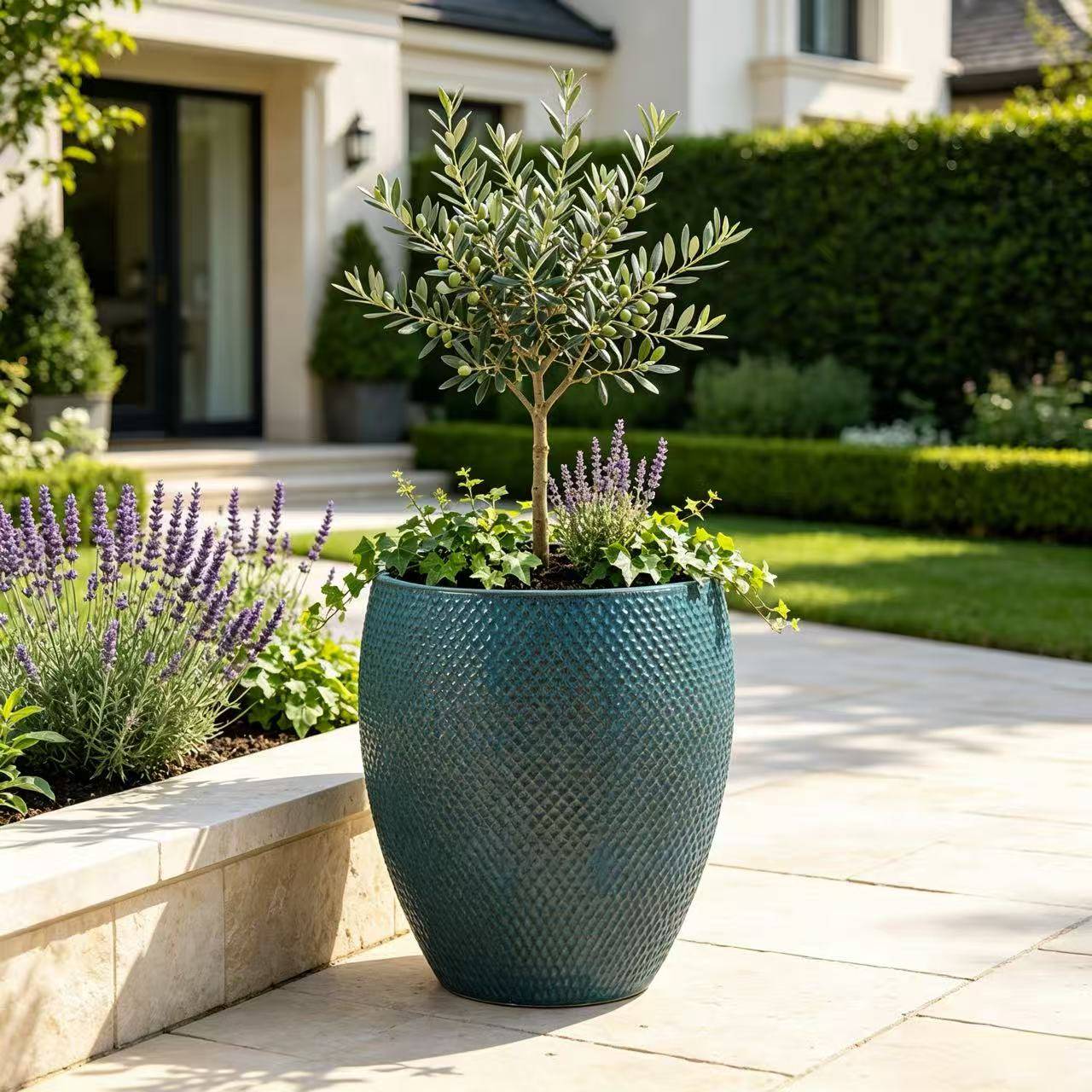 ComfortXL - Grand pot de fleurs céramique Ø46 x H53 cm bleu turquoise jardin terrasse drainage - ComfortXL Outdoor Living - Image 4