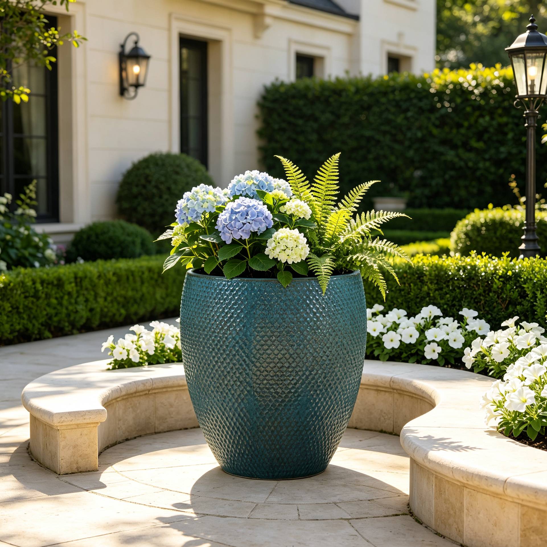 ComfortXL - Grand pot de fleurs céramique Ø46 x H53 cm bleu turquoise jardin terrasse drainage - ComfortXL Outdoor Living - Image 1