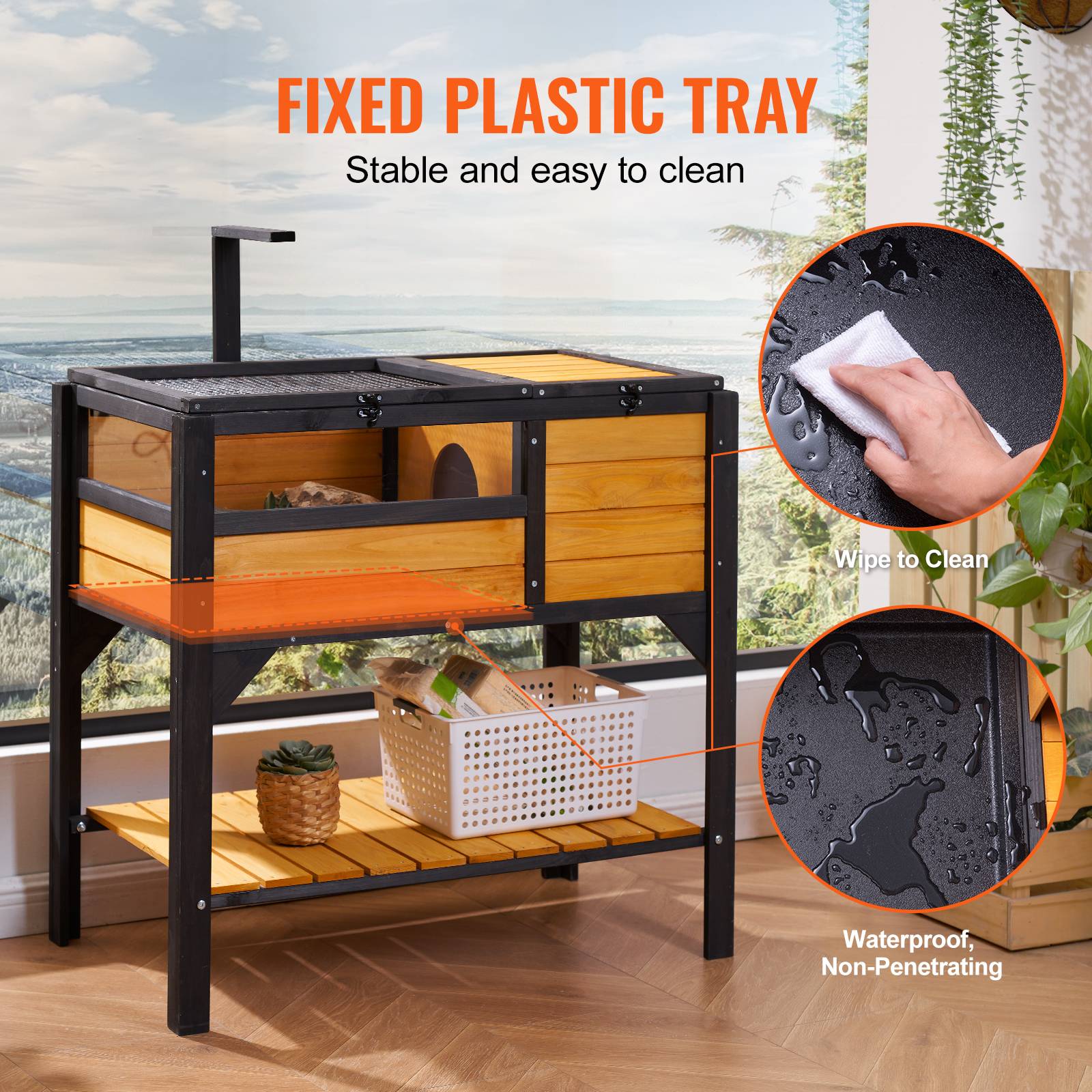 VEVOR Habitat tortue en bois intérieur/extérieur avec support d'éclairage et pieds, pour reptiles, geckos, serpents. - Image 6