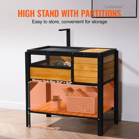 VEVOR Habitat tortue en bois intérieur/extérieur avec support d'éclairage et pieds, pour reptiles, geckos, serpents. - Image 5