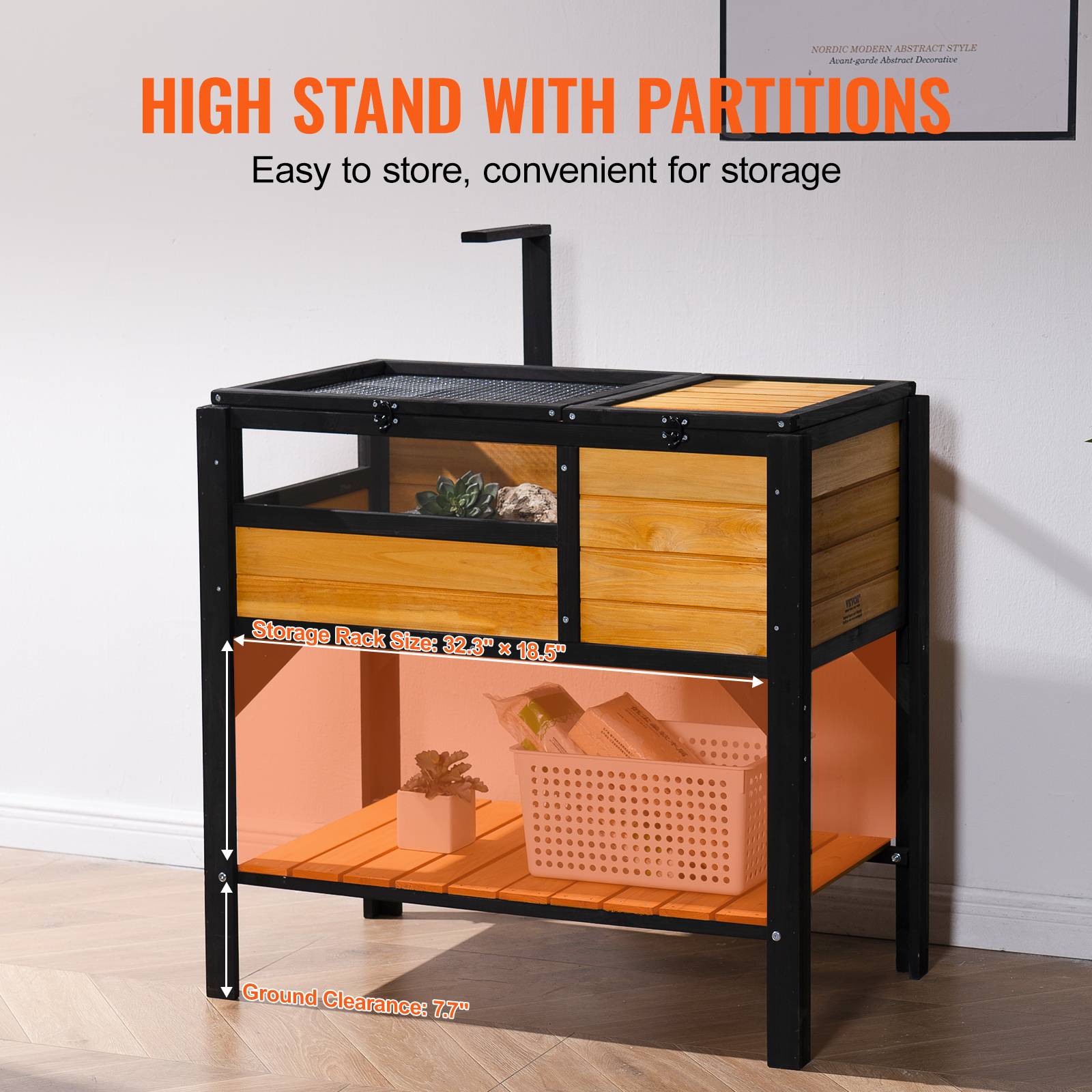 VEVOR Habitat tortue en bois intérieur/extérieur avec support d'éclairage et pieds, pour reptiles, geckos, serpents. - Image 5