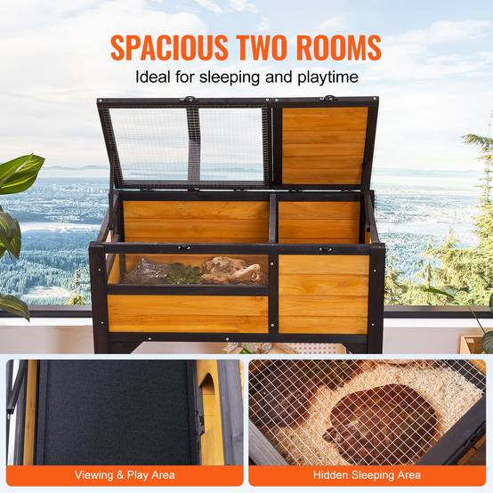 VEVOR Habitat tortue en bois intérieur/extérieur avec support d'éclairage et pieds, pour reptiles, geckos, serpents. - Image 4
