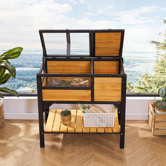 VEVOR Habitat tortue en bois intérieur/extérieur avec support d'éclairage et pieds, pour reptiles, geckos, serpents. - Image 8