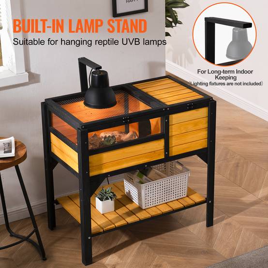 VEVOR Habitat tortue en bois intérieur/extérieur avec support d'éclairage et pieds, pour reptiles, geckos, serpents. - Image 3