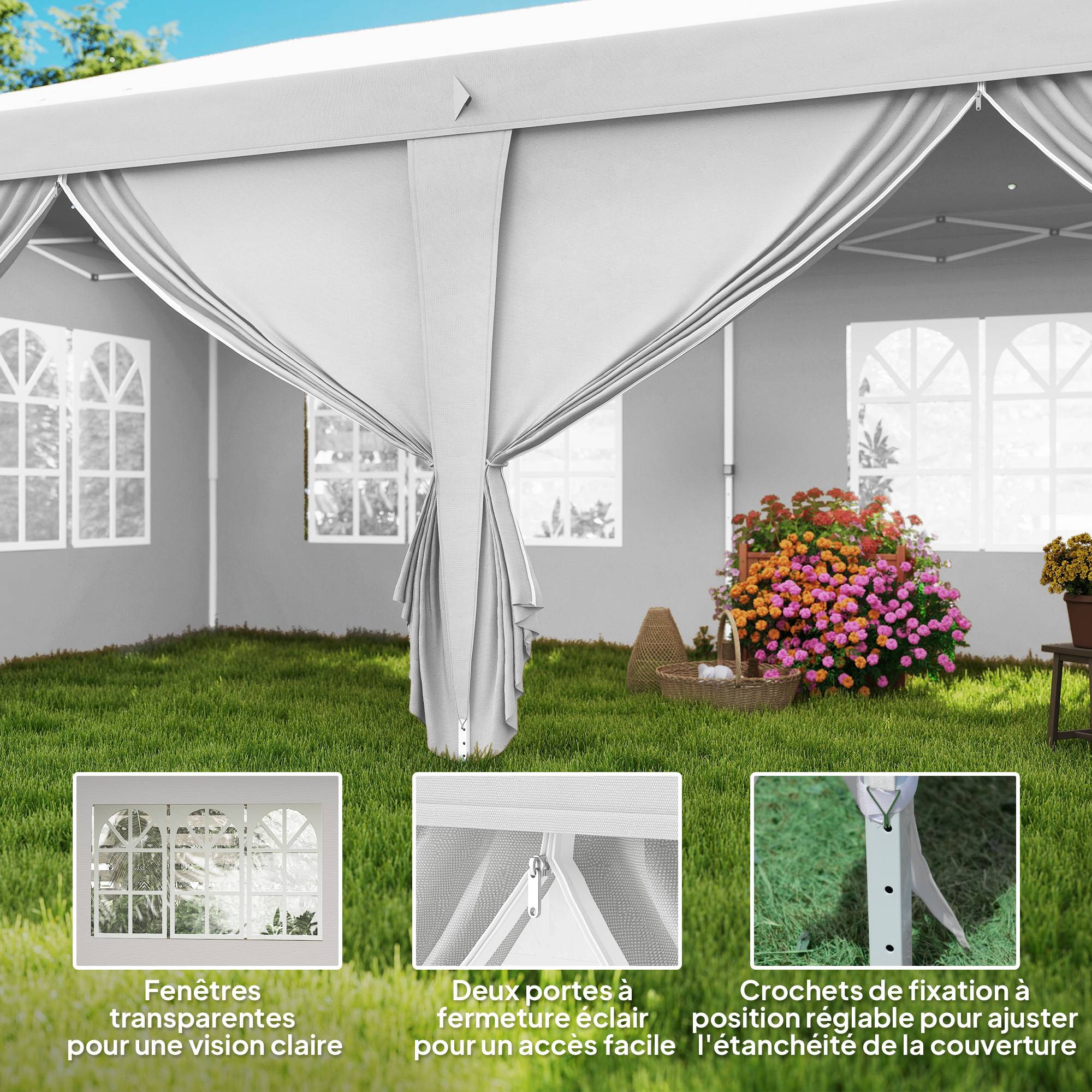 Outsunny - Tonnelle barnum pliante pop-up imperméabilisé 6x3x2.7m 4 parois latérales amovibles 4 fenêtres avec sac de transport blanc - OUTSUNNY - Image 9