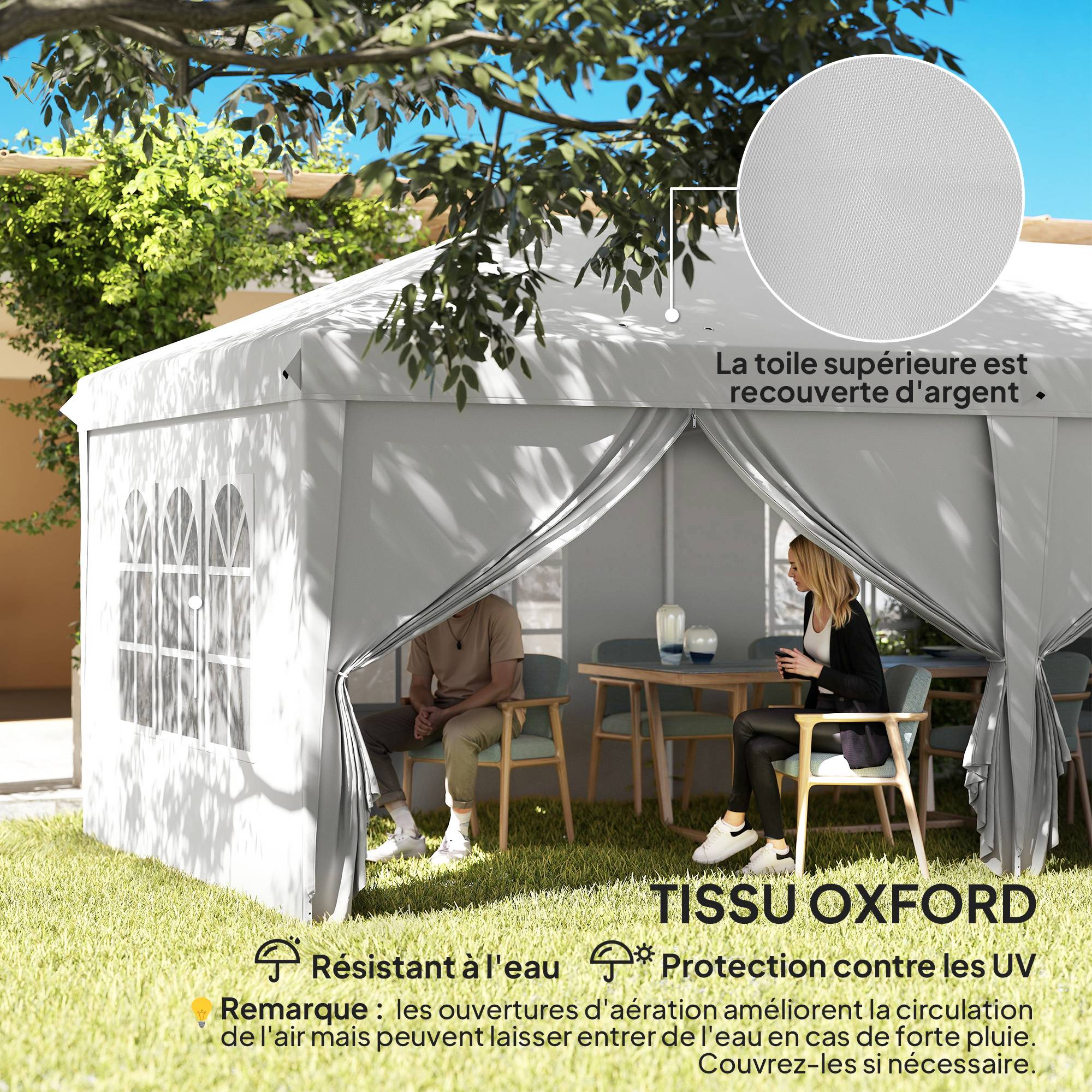 Outsunny - Tonnelle barnum pliante pop-up imperméabilisé 6x3x2.7m 4 parois latérales amovibles 4 fenêtres avec sac de transport blanc - OUTSUNNY - Image 7
