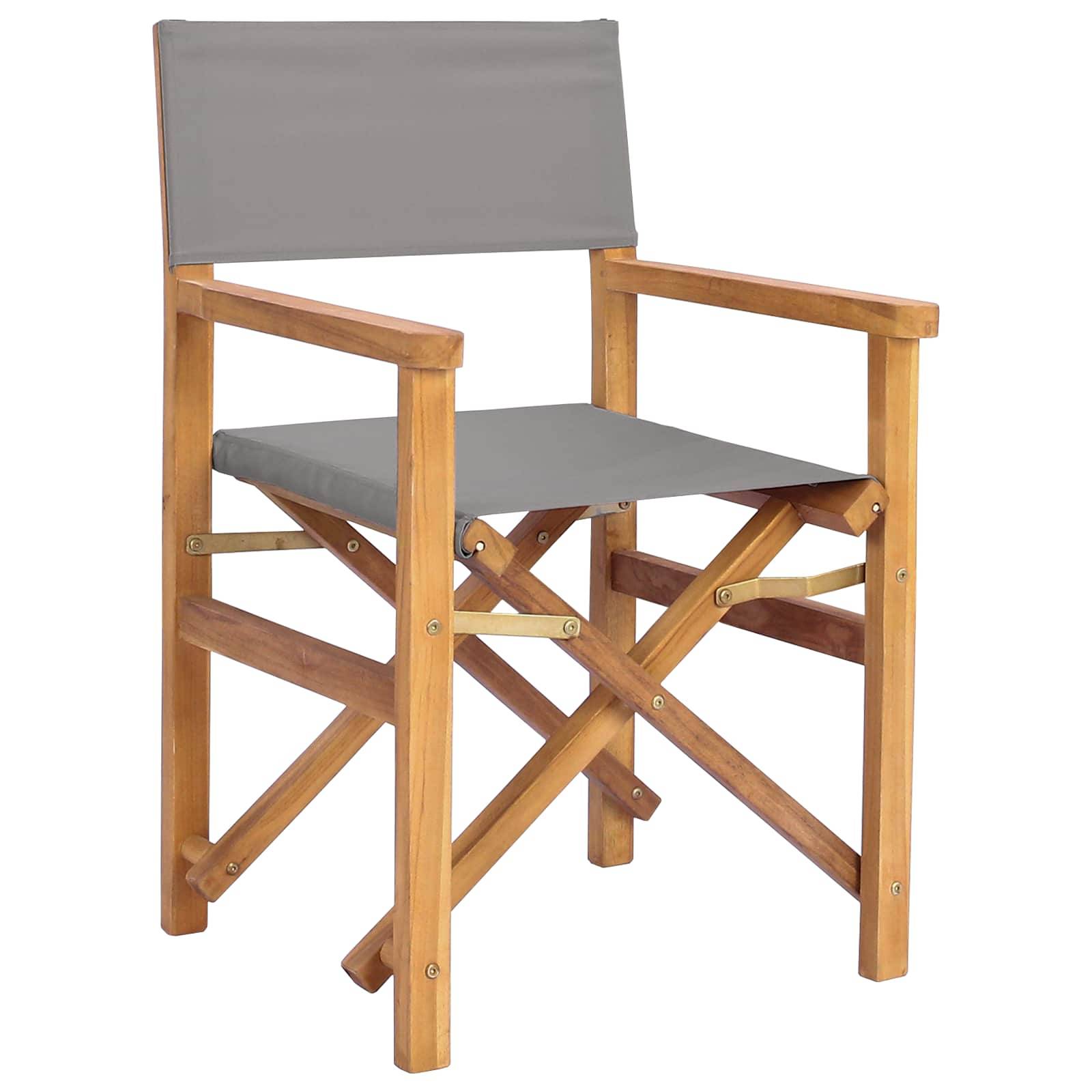 Chaise de directeur bois de teck marron et gris clair 56 x 54 x 87 cm, Poids:14.14kg - PANGIVO - Image 3
