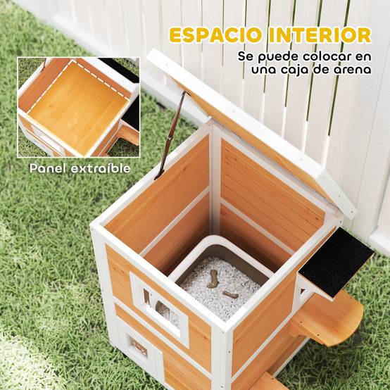 Niche pour Chat Extérieur en Bois 2 Niveaux Abri Imperméable avec Toit Ouvrant Finition Naturelle - ComfortXL Outdoor Living - Image 9