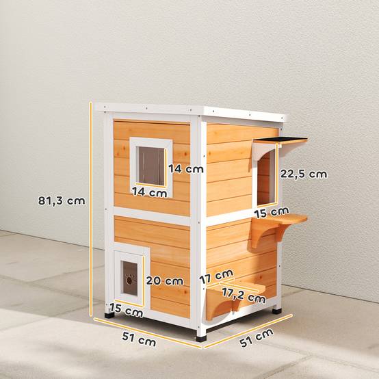 Niche pour Chat Extérieur en Bois 2 Niveaux Abri Imperméable avec Toit Ouvrant Finition Naturelle - ComfortXL Outdoor Living - Image 5