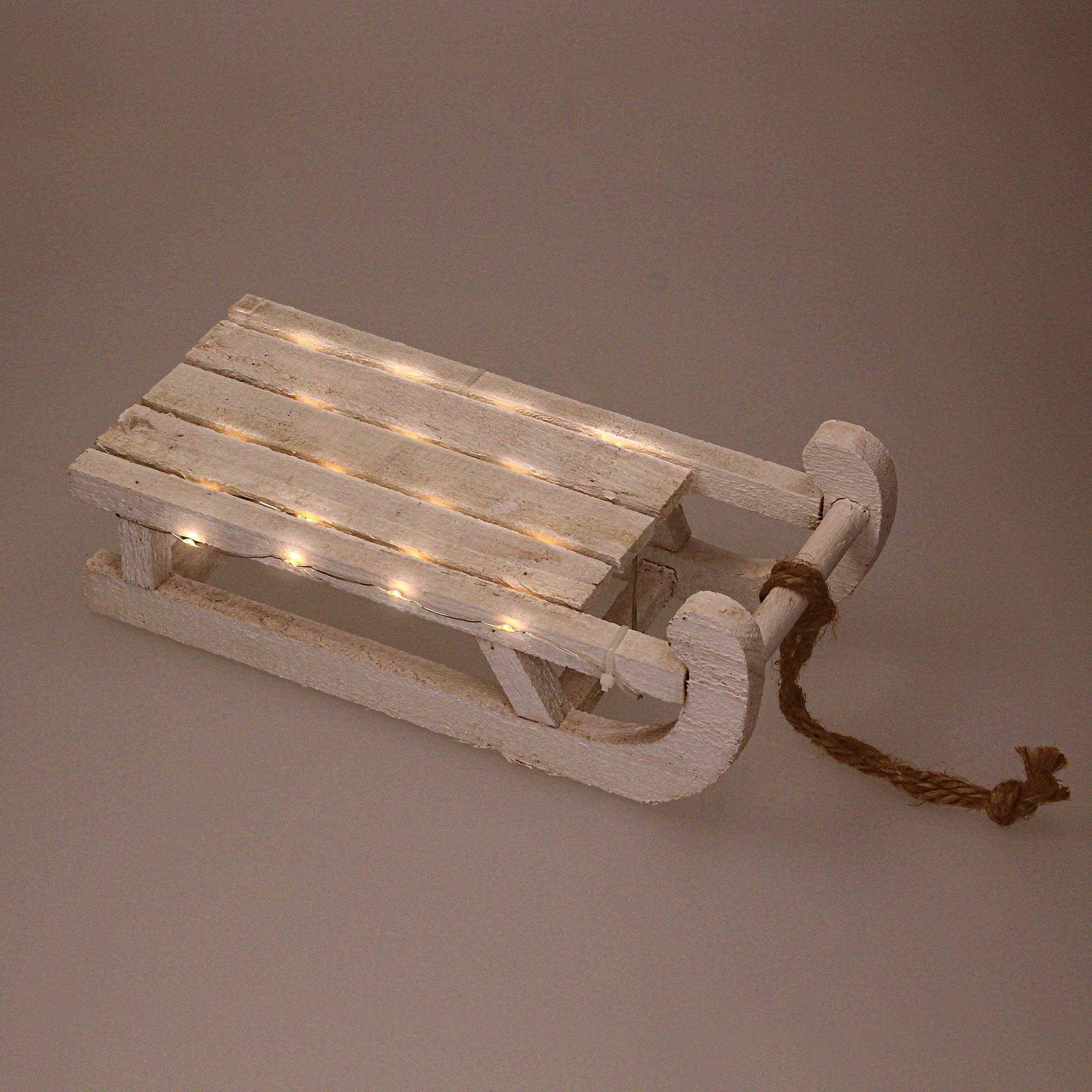 Ecd-Germany - Traîneau décoratif avec guirlande 25 LED décoration de Noël bois blanc 31,5 cm - Image 5