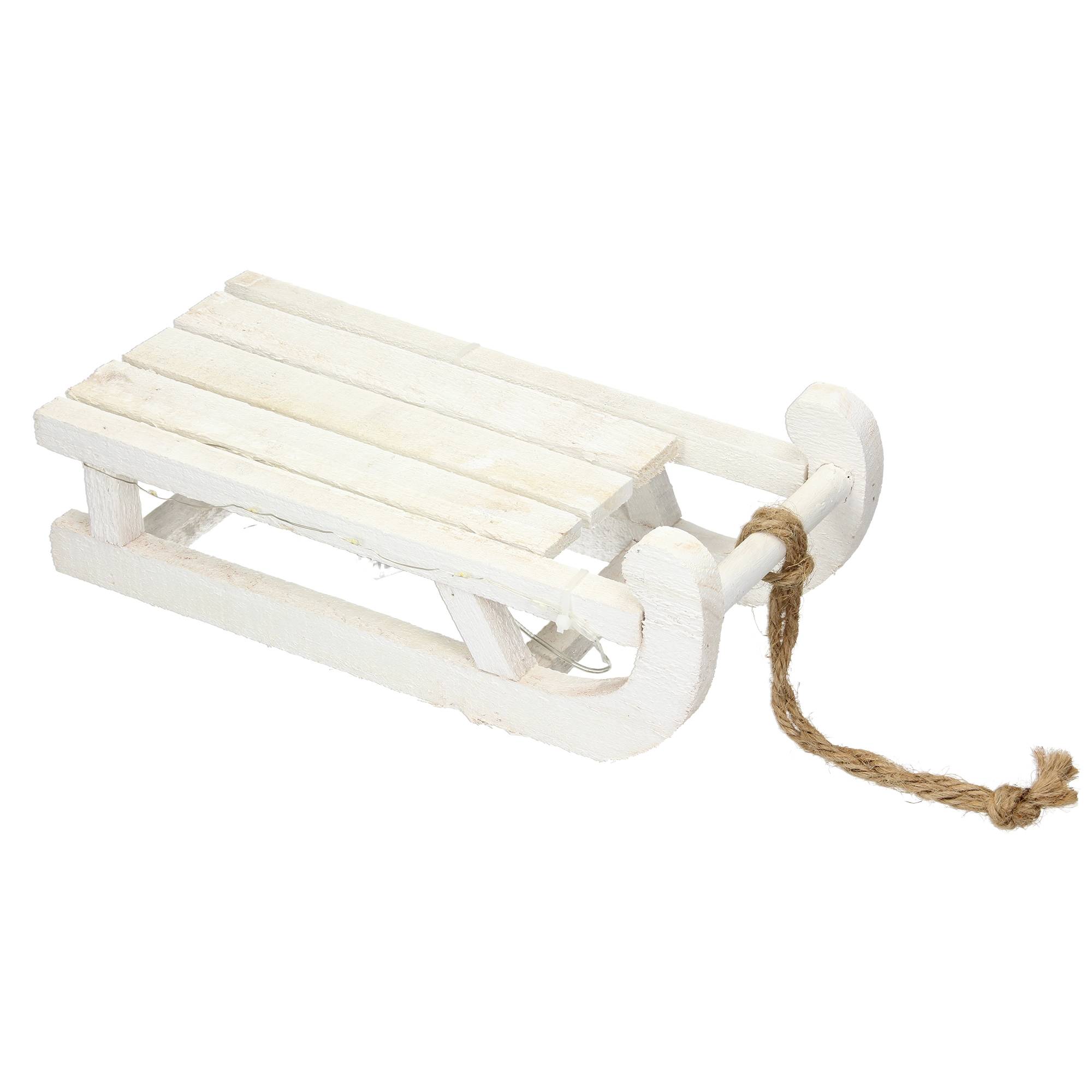 Ecd-Germany - Traîneau décoratif avec guirlande 25 LED décoration de Noël bois blanc 31,5 cm - Image 1