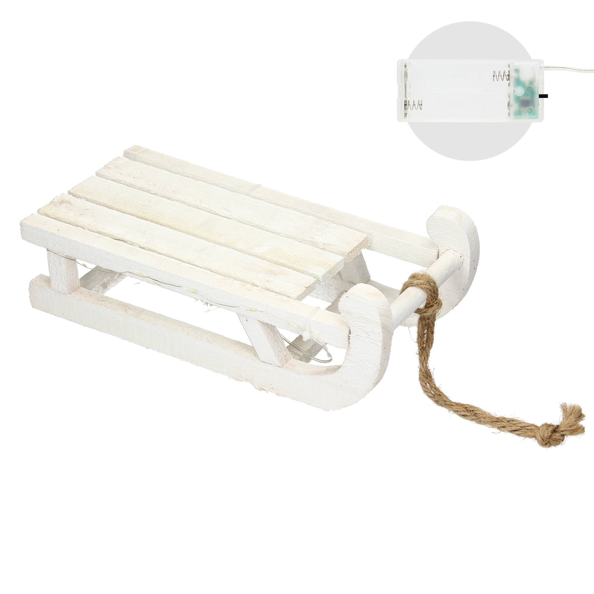 Ecd-Germany - Traîneau décoratif avec guirlande 25 LED décoration de Noël bois blanc 31,5 cm - Image 4