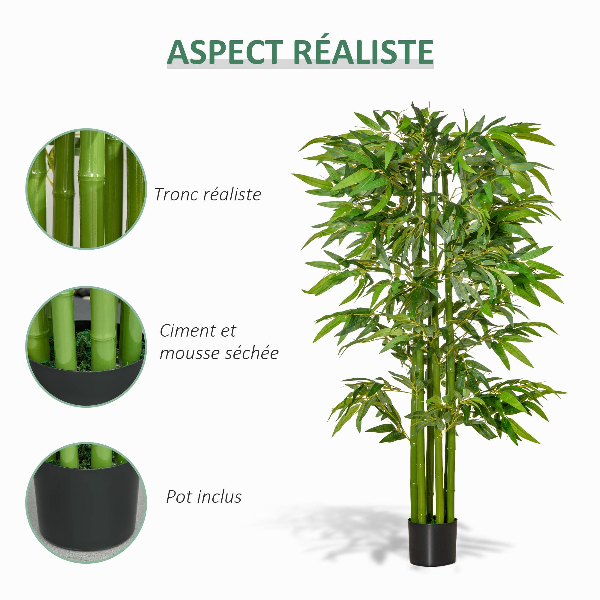 Bambou Artificiel XL 1,60H m 975 Feuilles denses réalistes Pot Inclus Noir Vert - Image 7