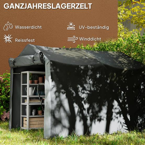 Abri tente garage étanche avec porte, résistant UV, 220x157x165cm, gris foncé - Image 6