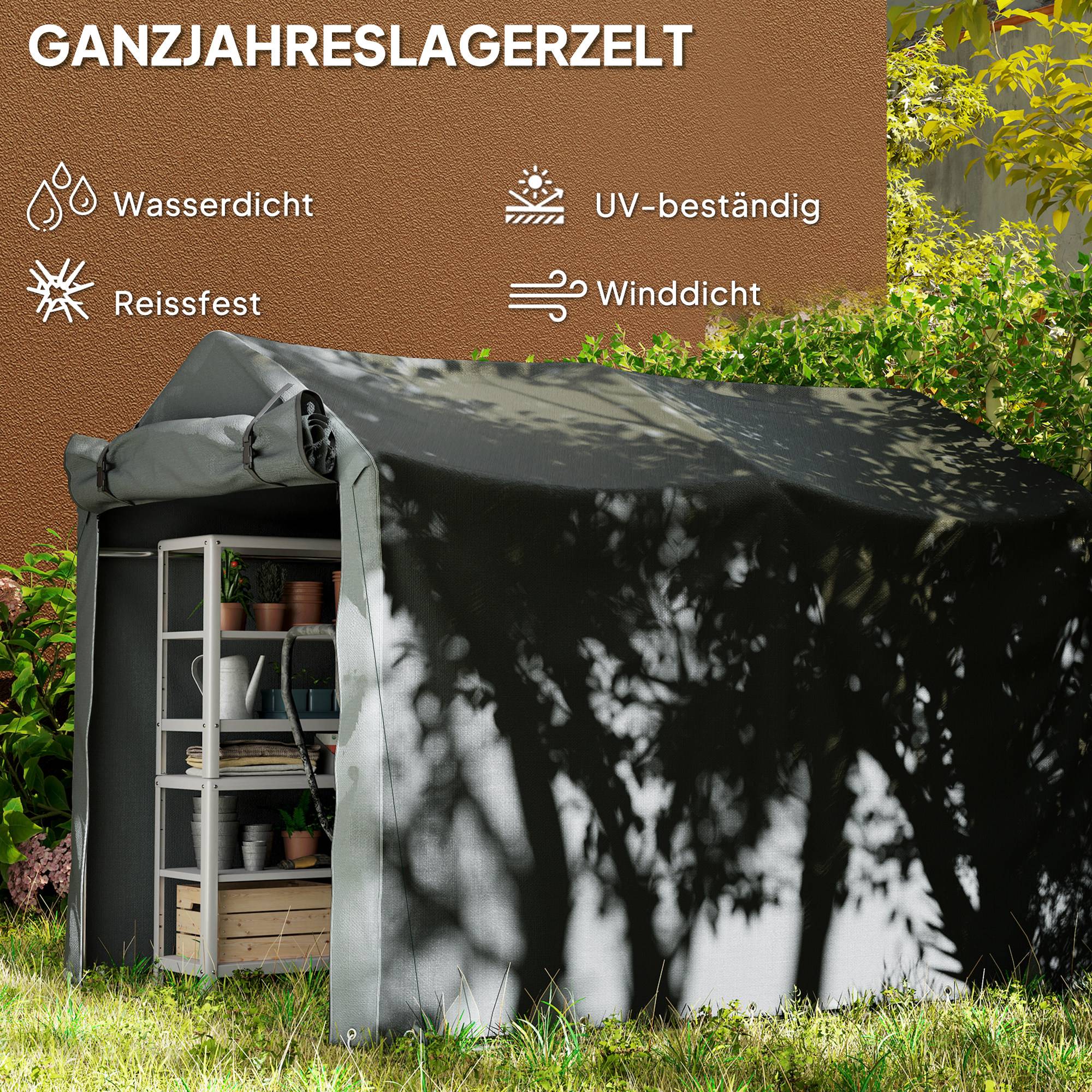 Abri tente garage étanche avec porte, résistant UV, 220x157x165cm, gris foncé - Image 6