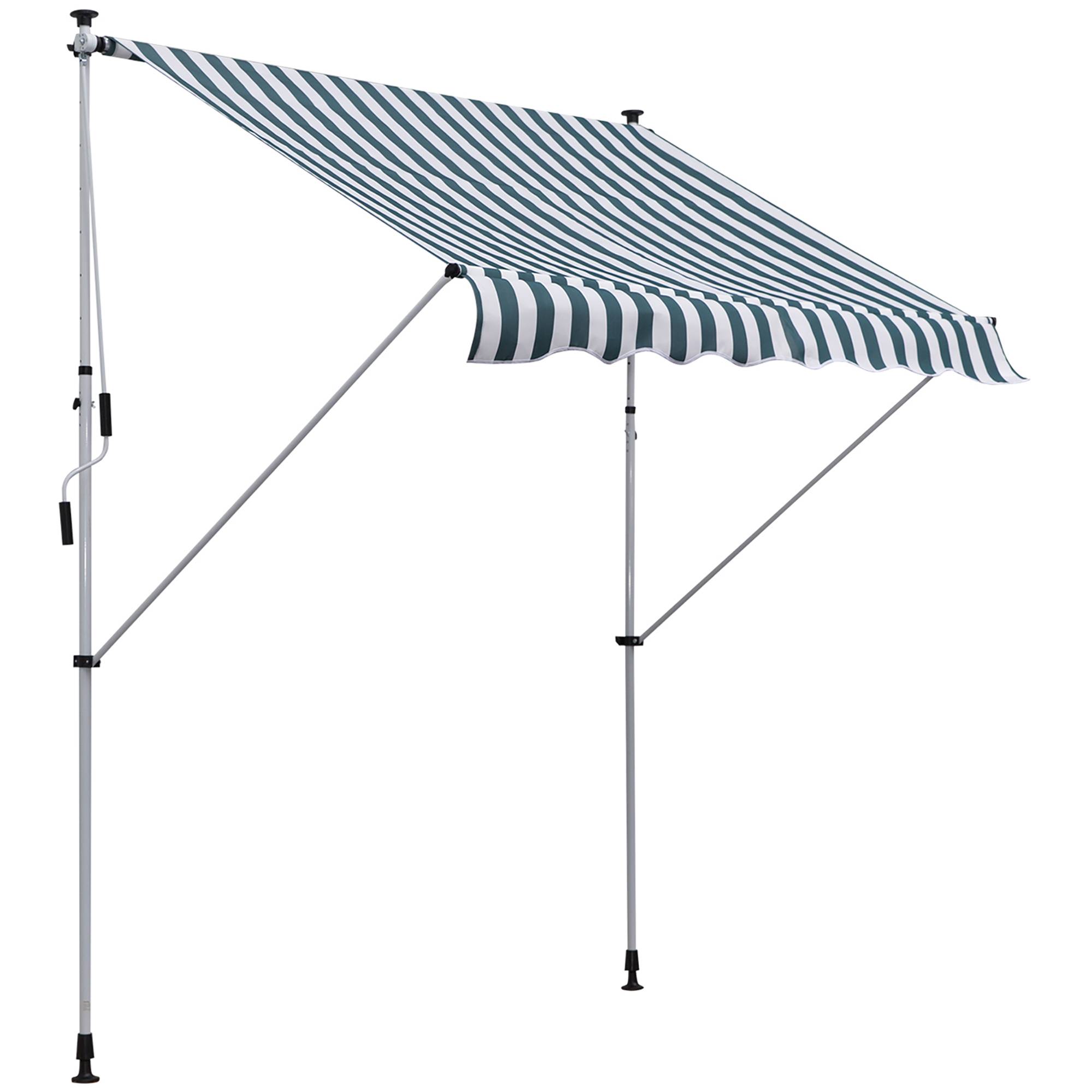 Store banne rétractable manuelle 200x150x170-280 cm pour balcon et terrasse, hauteur réglable et manivelle, rayures vertes et blanches - Image 1
