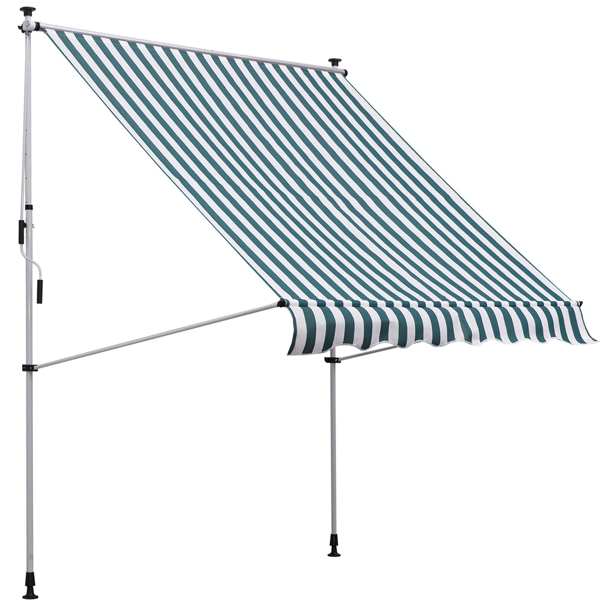 Store banne rétractable manuelle 200x150x170-280 cm pour balcon et terrasse, hauteur réglable et manivelle, rayures vertes et blanches - Image 2