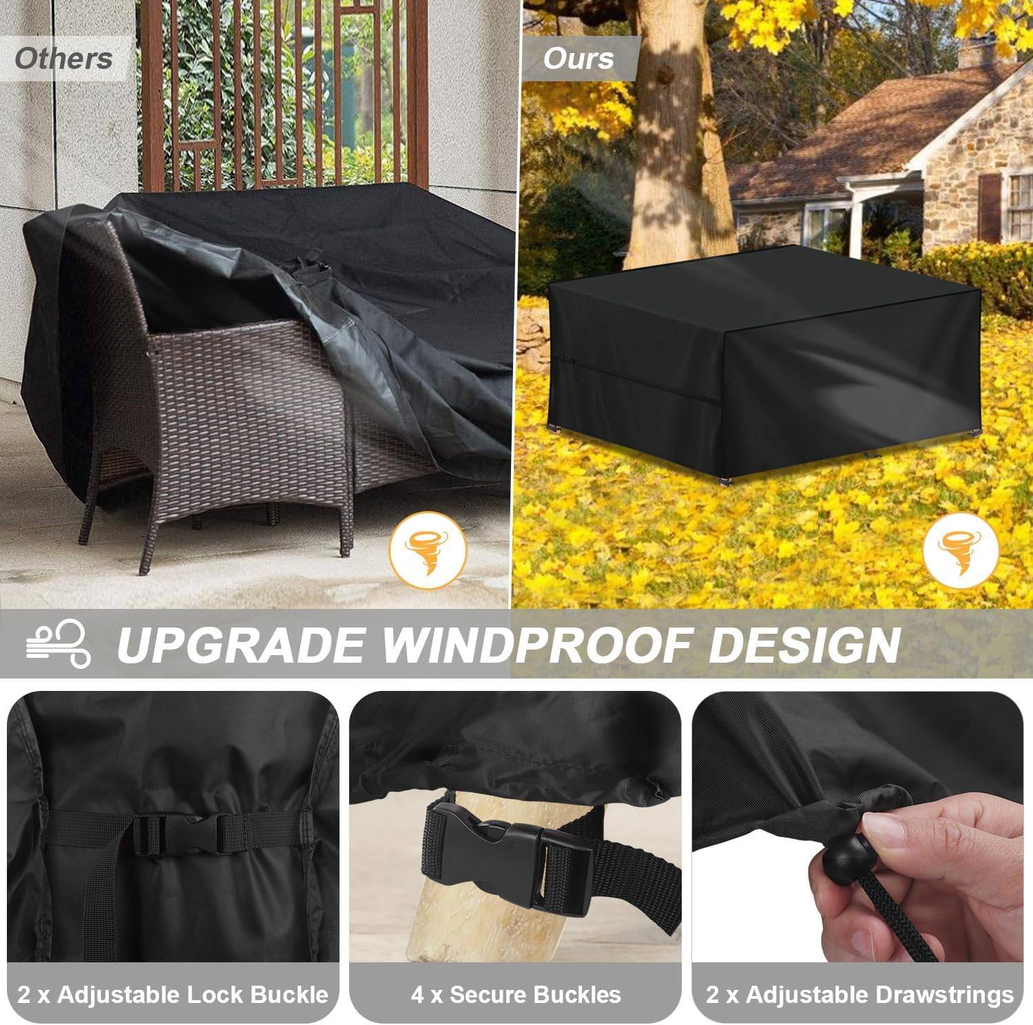 IntiMeg - Housse de protection pour mobilier de jardin 180 x 120 x 74 cm, tissu Oxford 420D imperméable, protection UV, rectangulaire IntiMeg - Image 4