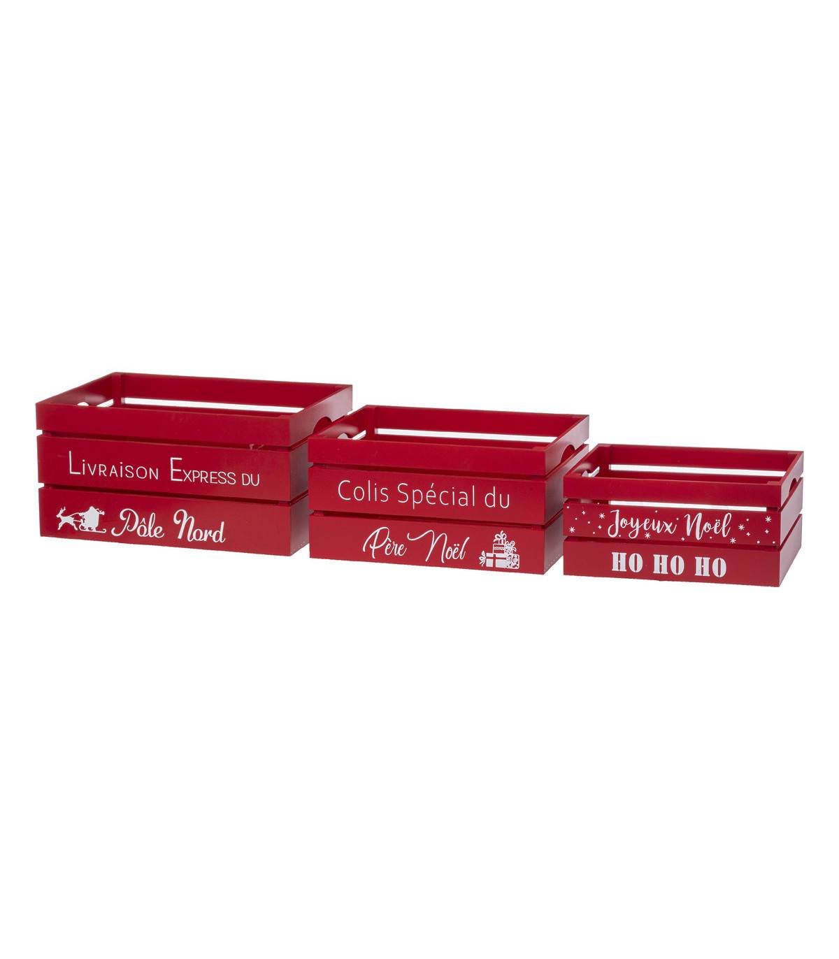 Fééric Lights & Christmas - Déco de Noël Lot de 3 Cagettes rouges en bois imprimé Noël - Image 1