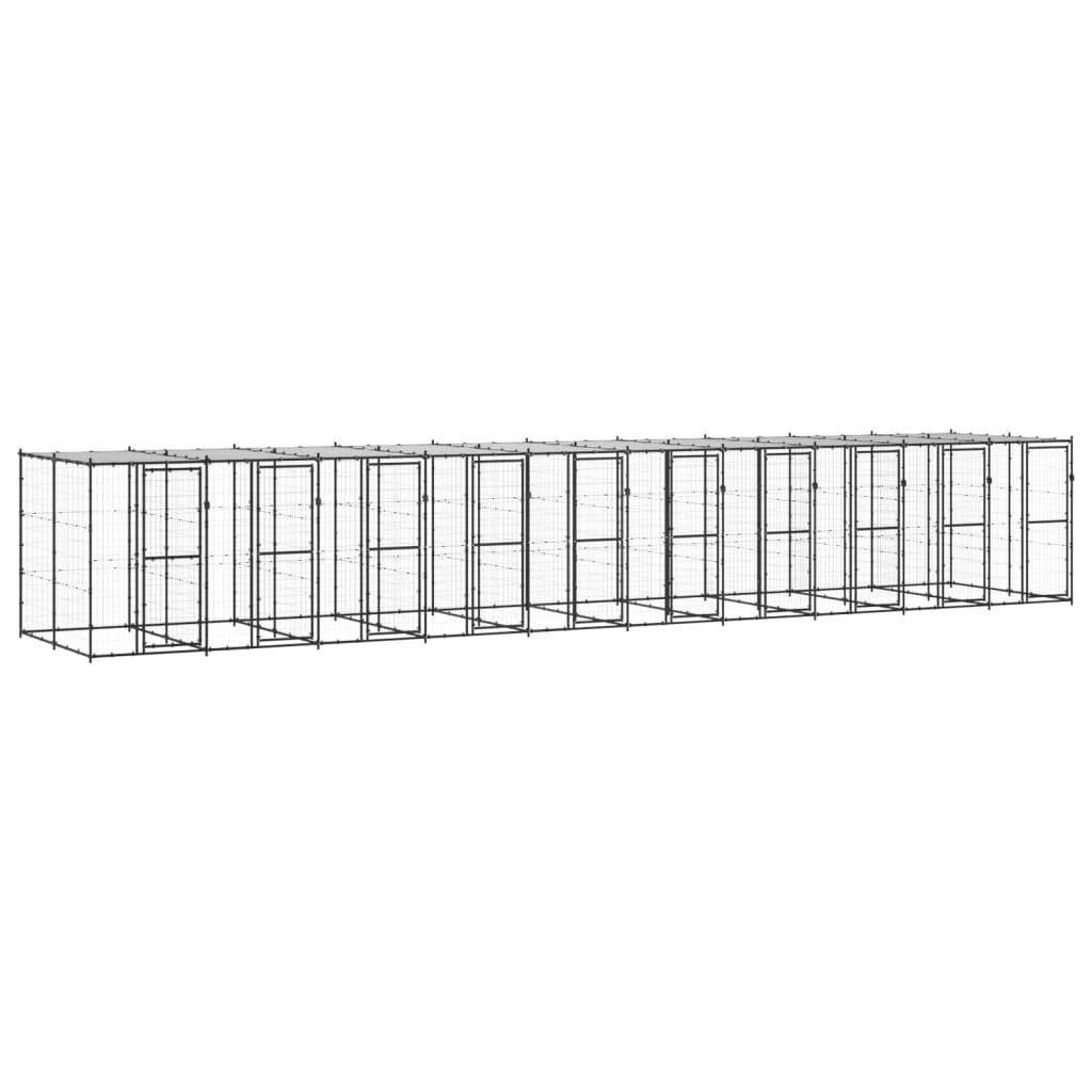 Helloshop26 - Chenil extérieur cage enclos parc animaux chien extérieur acier avec toit 24,2 m² - Image 1