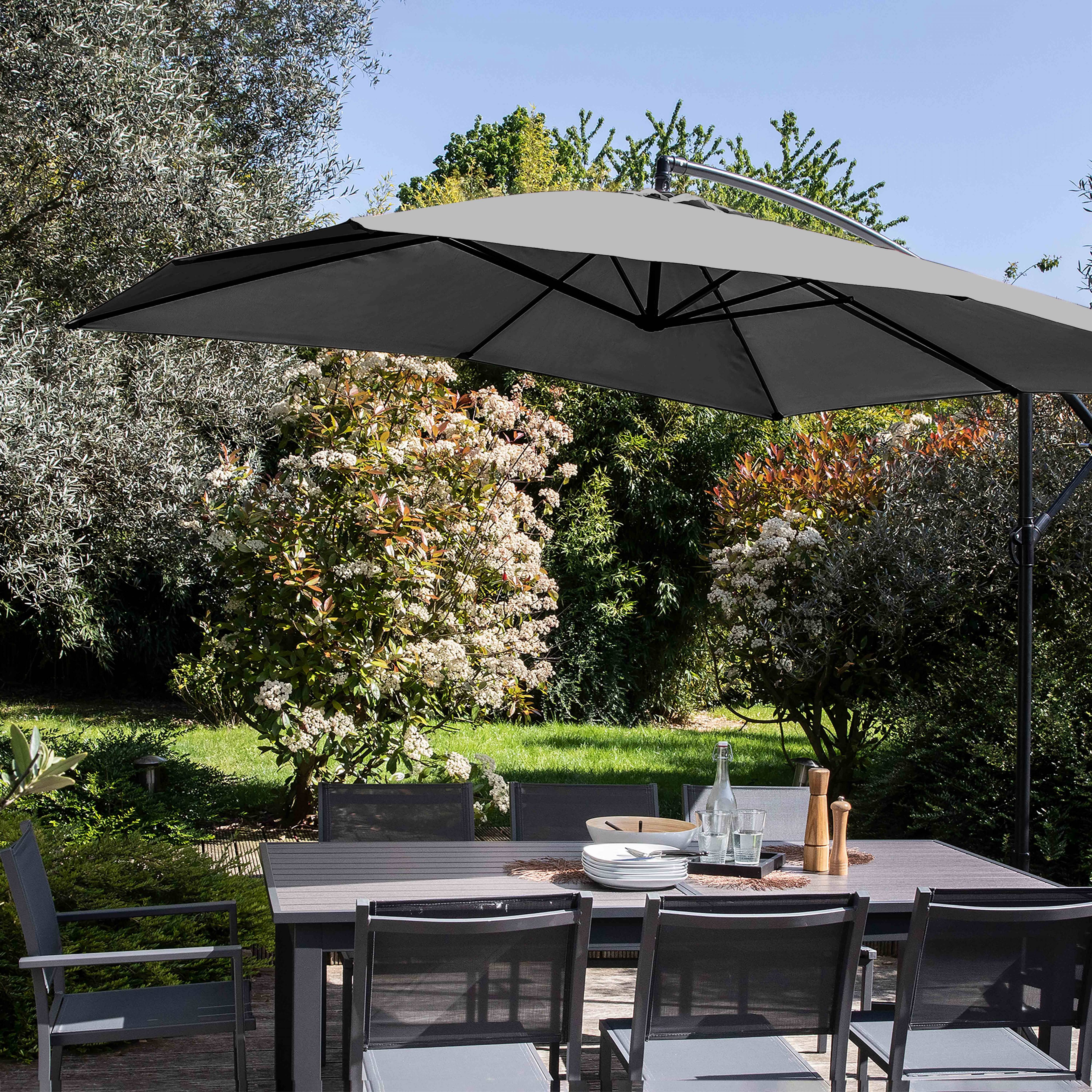 Oviala - Parasol déporté 3x3m et 4 dalles à remplir acier gris Genova - Oviala - Image 2